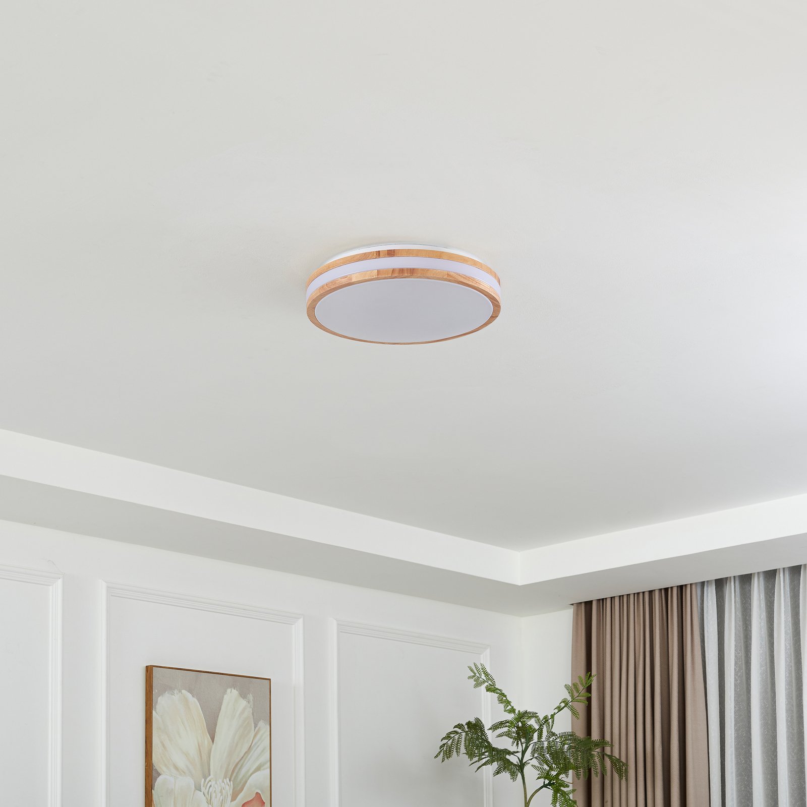 Plafonnier LED Emiva de Lindby, Ø 39,5 cm, CCT, bois