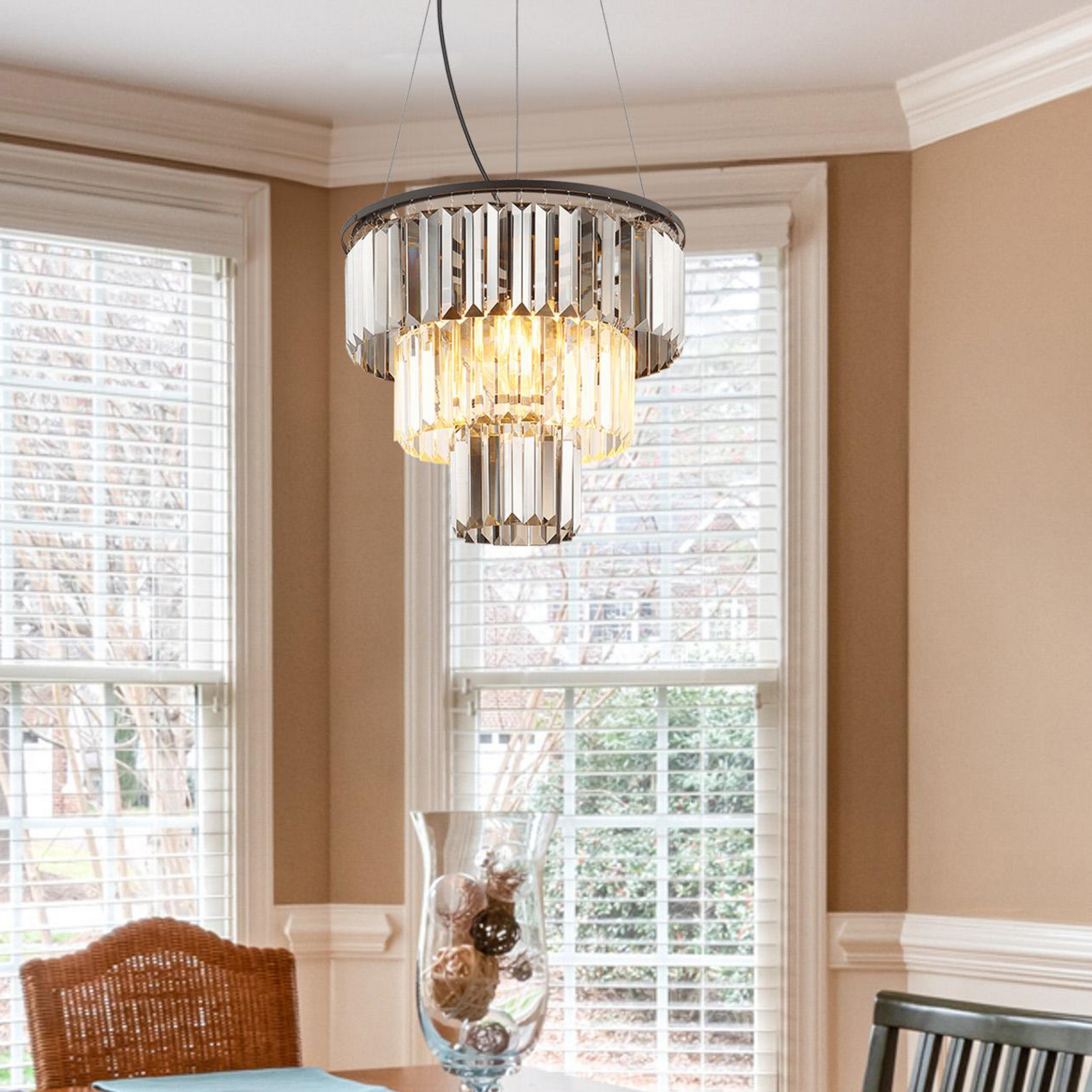 Suspension Naxis, gris fumé/clair, Ø 40 cm, cristal