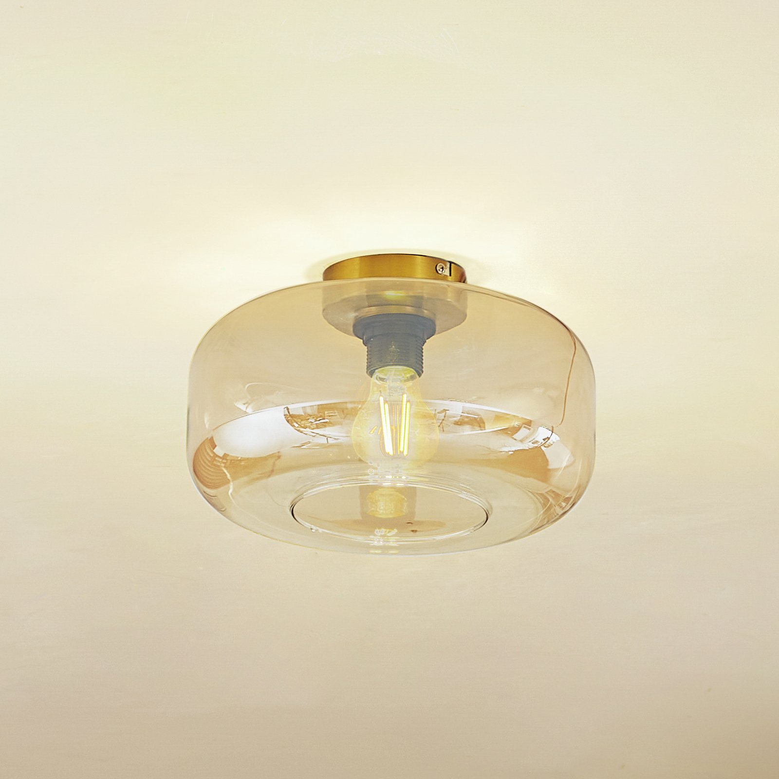 Lindby ceiling light Hildur, Ø 28.5 cm, amber, glass