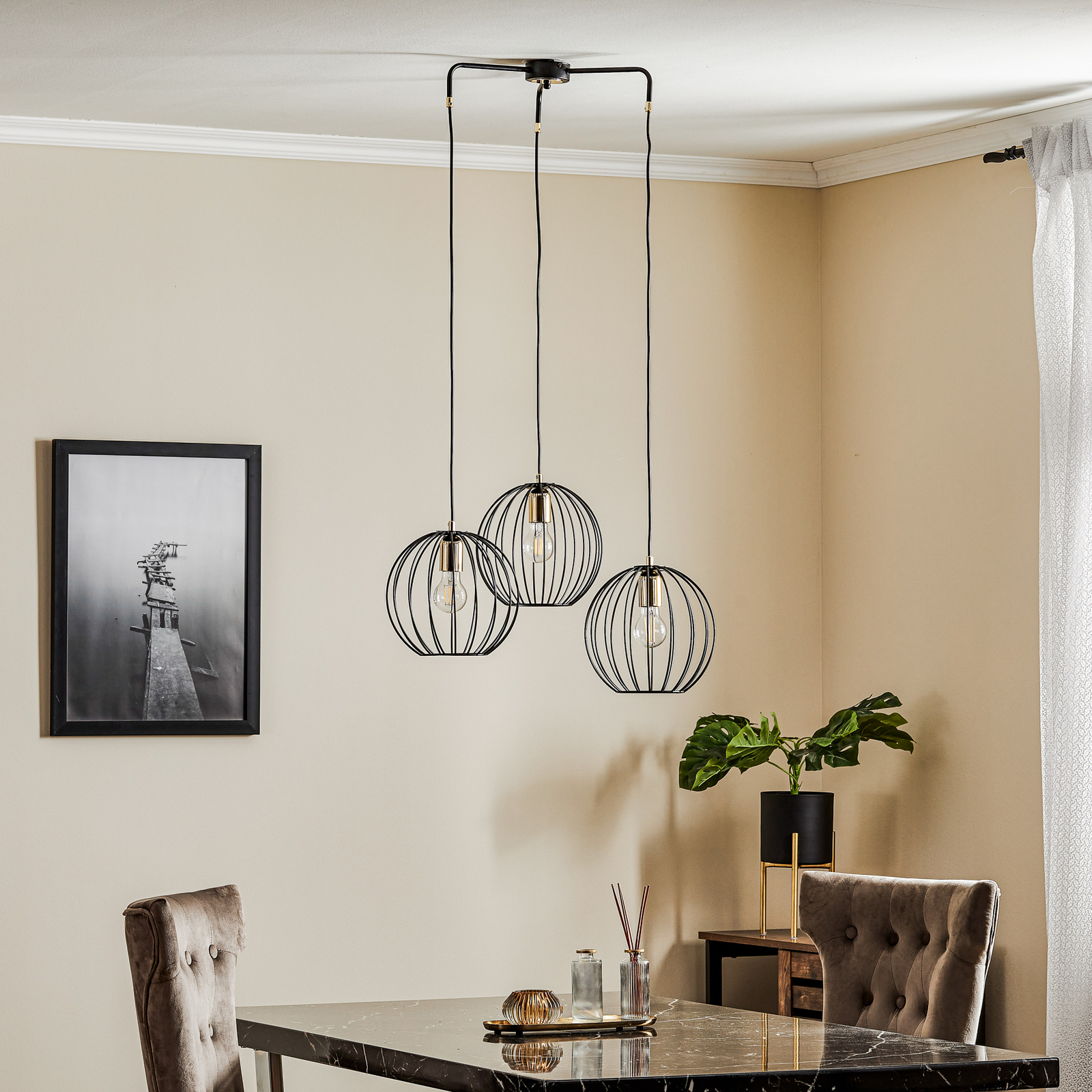 Hanglamp Albio 3, 3-lamps in zwart