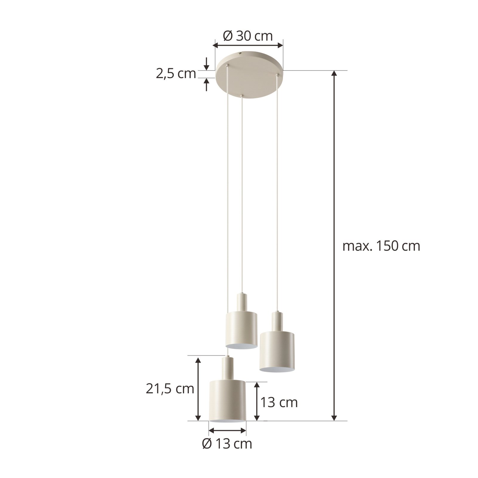 Ovelia 3 Round Závěsné Světlo béžová - Lindby
