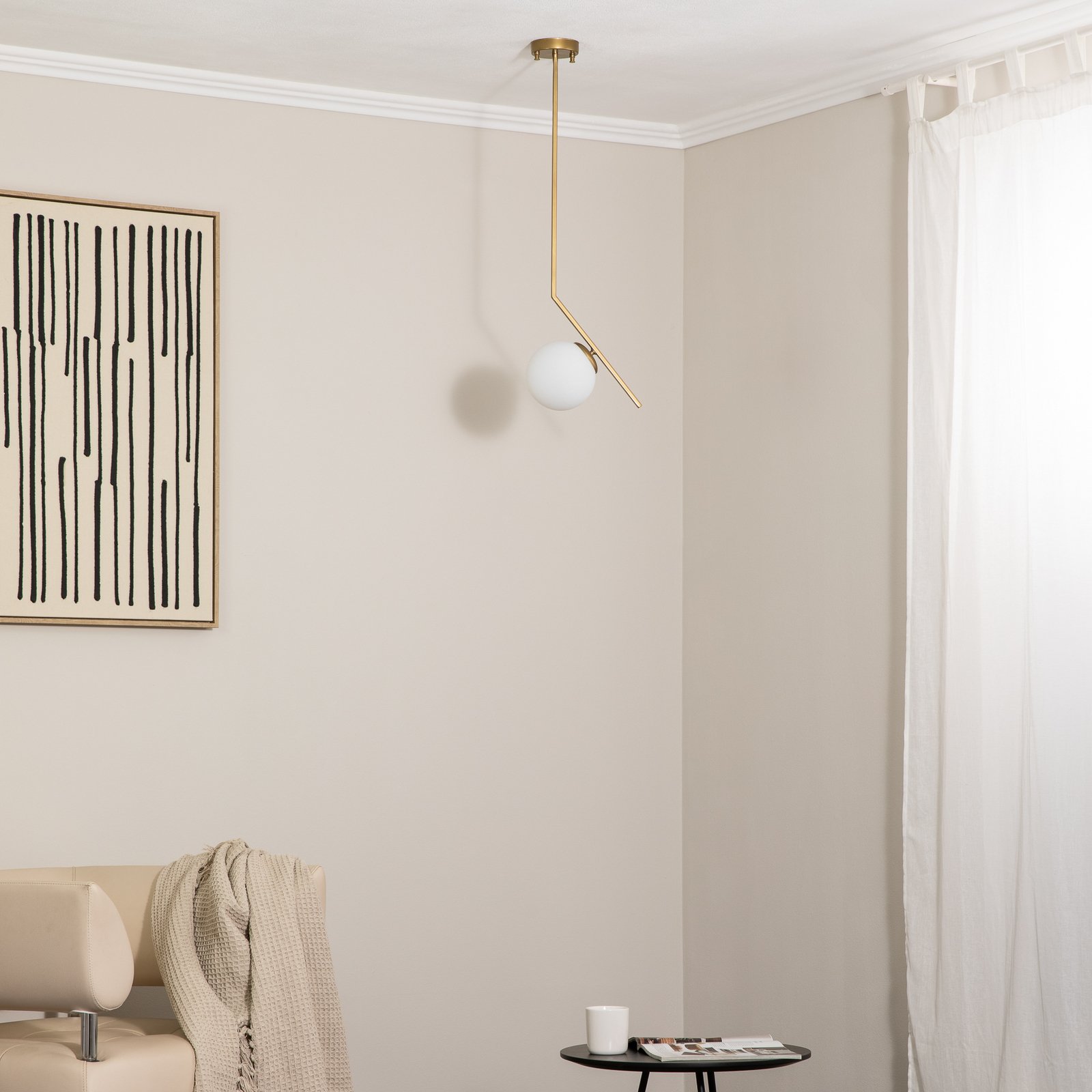 Hengelampe Dolunay, 25 cm lang, gullfarget, glass, E27