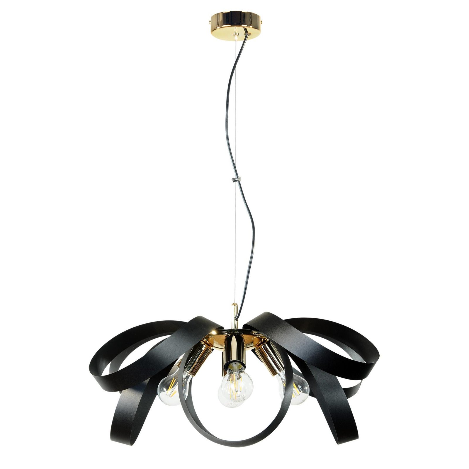 Euluna viseča svetilka Petla, črna/zlata, kovina, Ø 65 cm