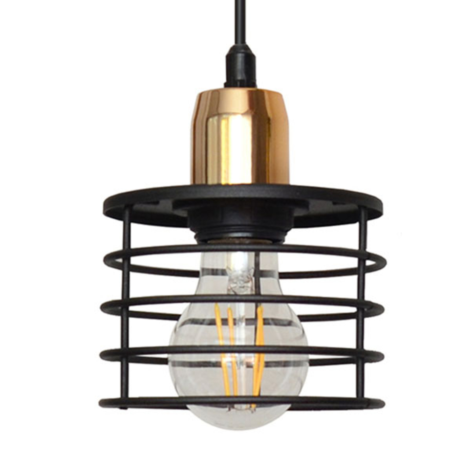 HELam Edison hanging light in black/copper, 1-bulb, for Living / Dining Room, iron, E27, 60 W, energy efficiency: A++
