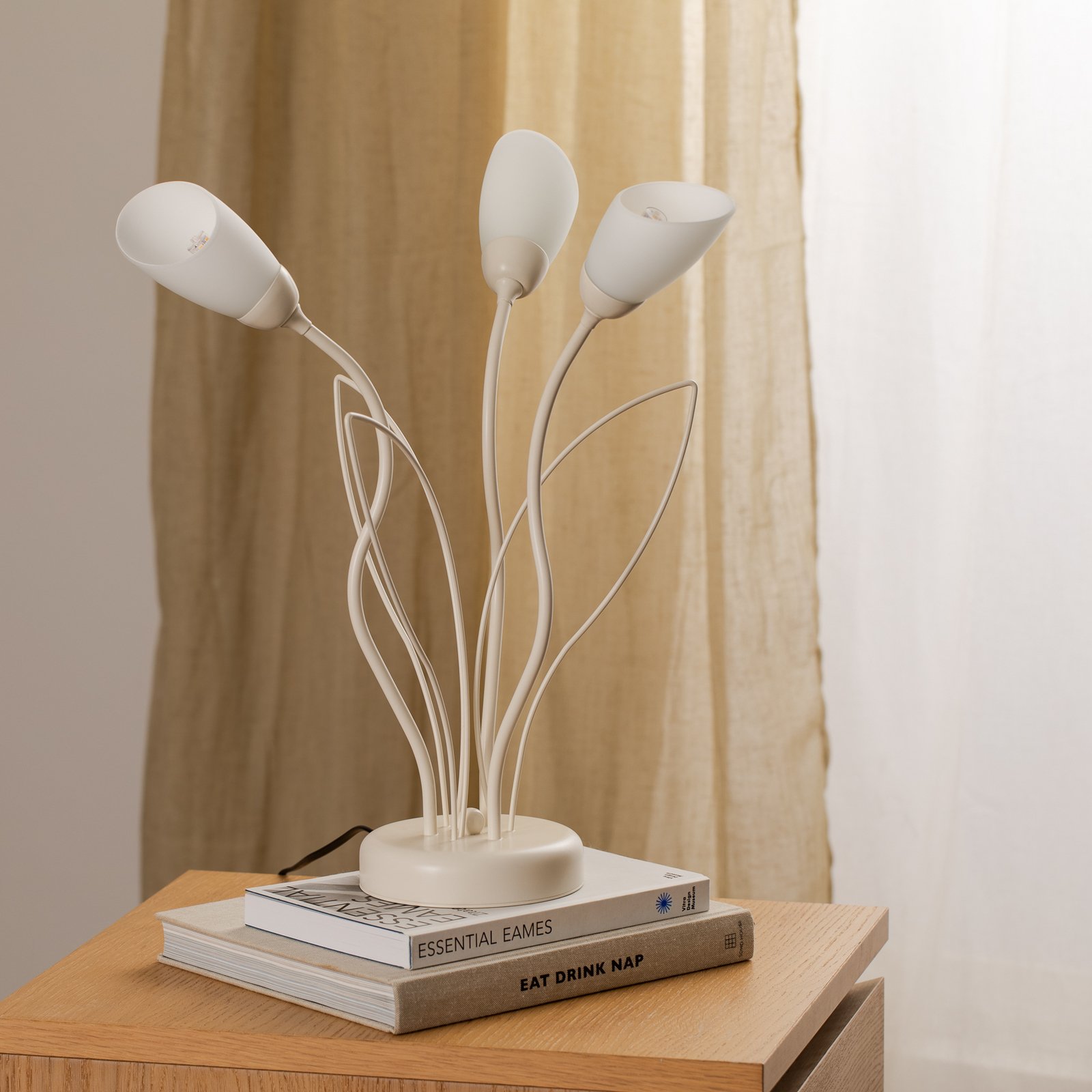 Lampe à poser Gloriosa, crème, verre, à 3 lampes