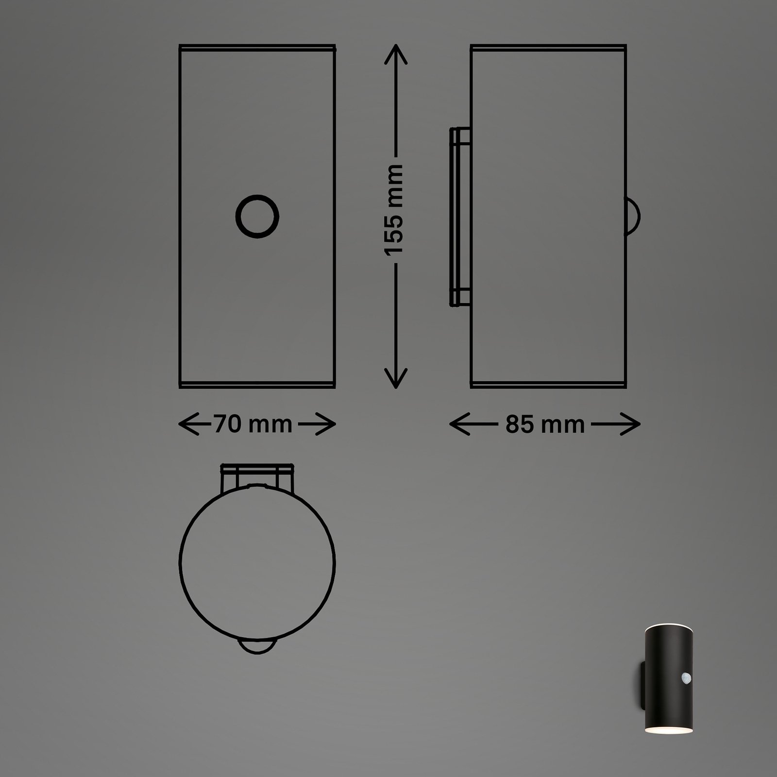 Utendørs vegglampe 3787015, svart, sensor, opp/ned