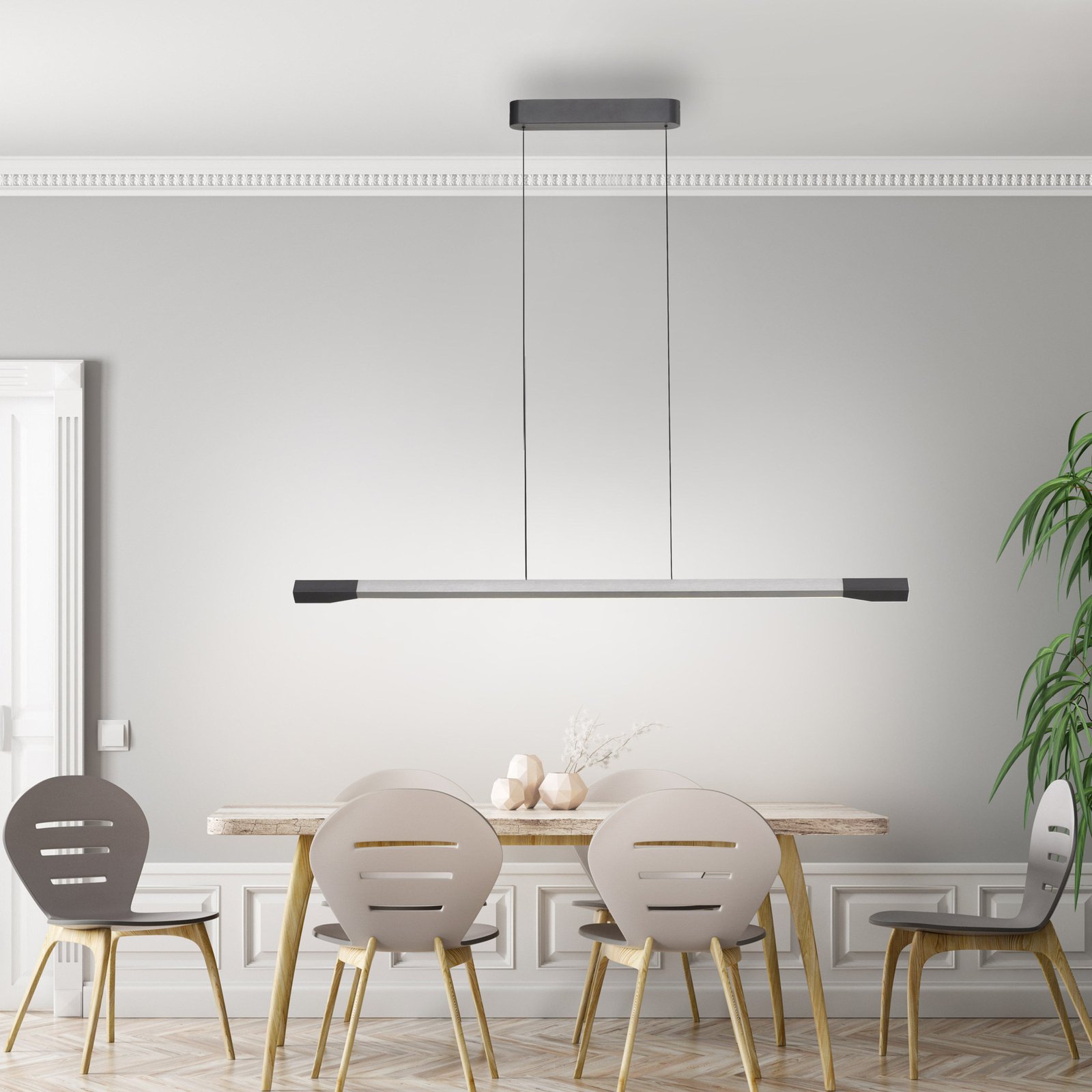 Paul Neuhaus LED rippvalgusti Hoop, alumiinium, pikkus 128 cm