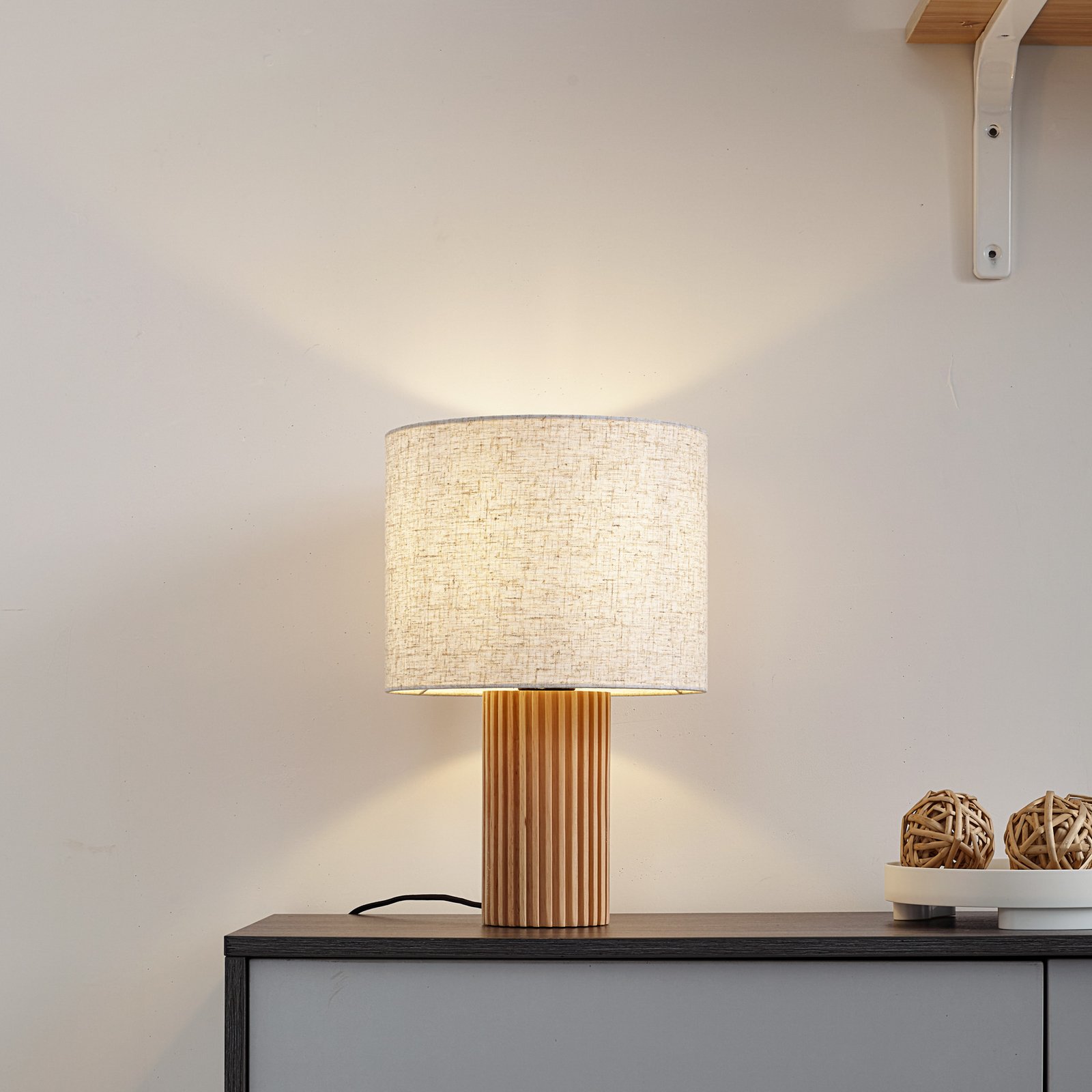 Kimiko stolová lampa výška 38 cm textil drevo - Lindby