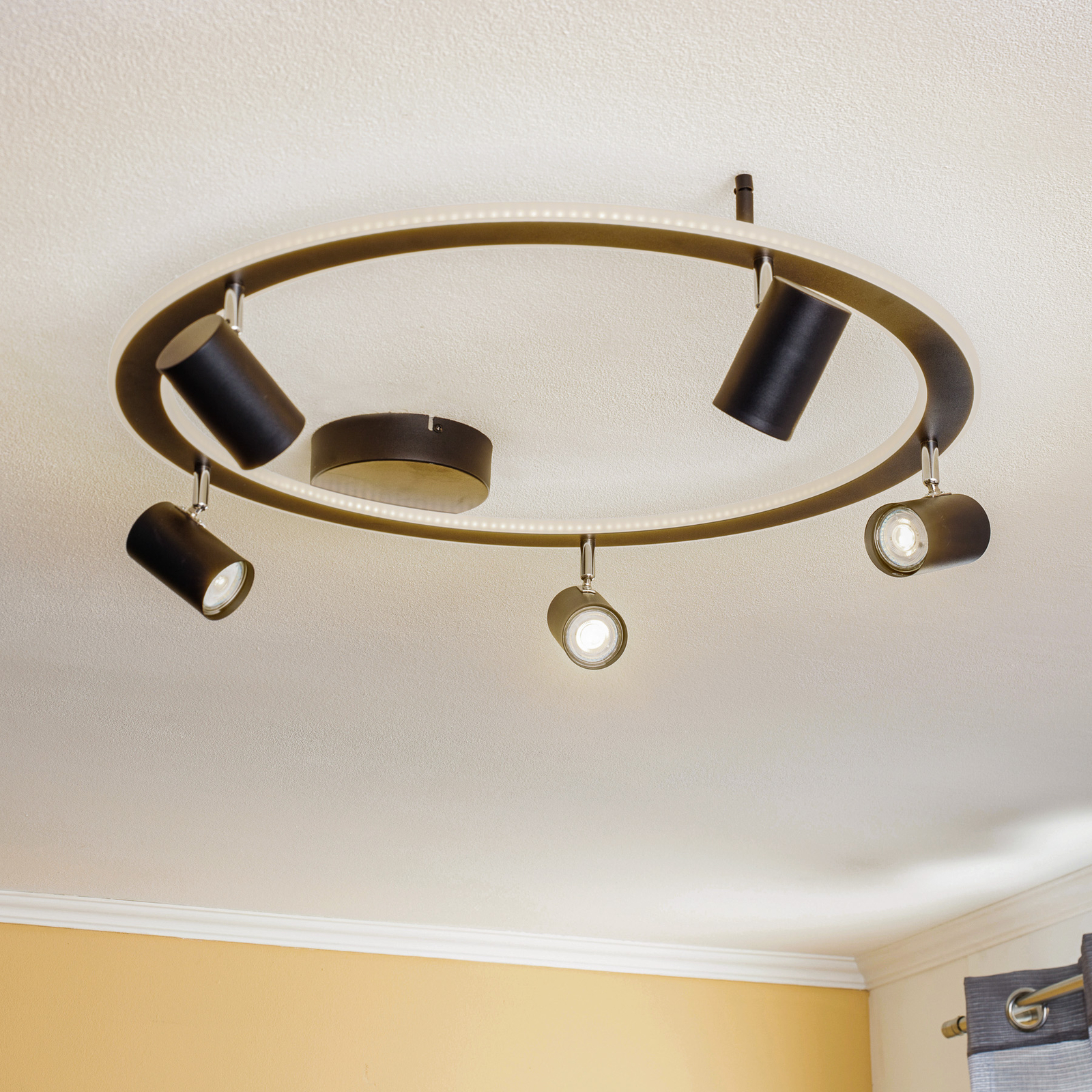 Lindby Berisha Candeeiro de teto LED, 6 lâmpadas, preto