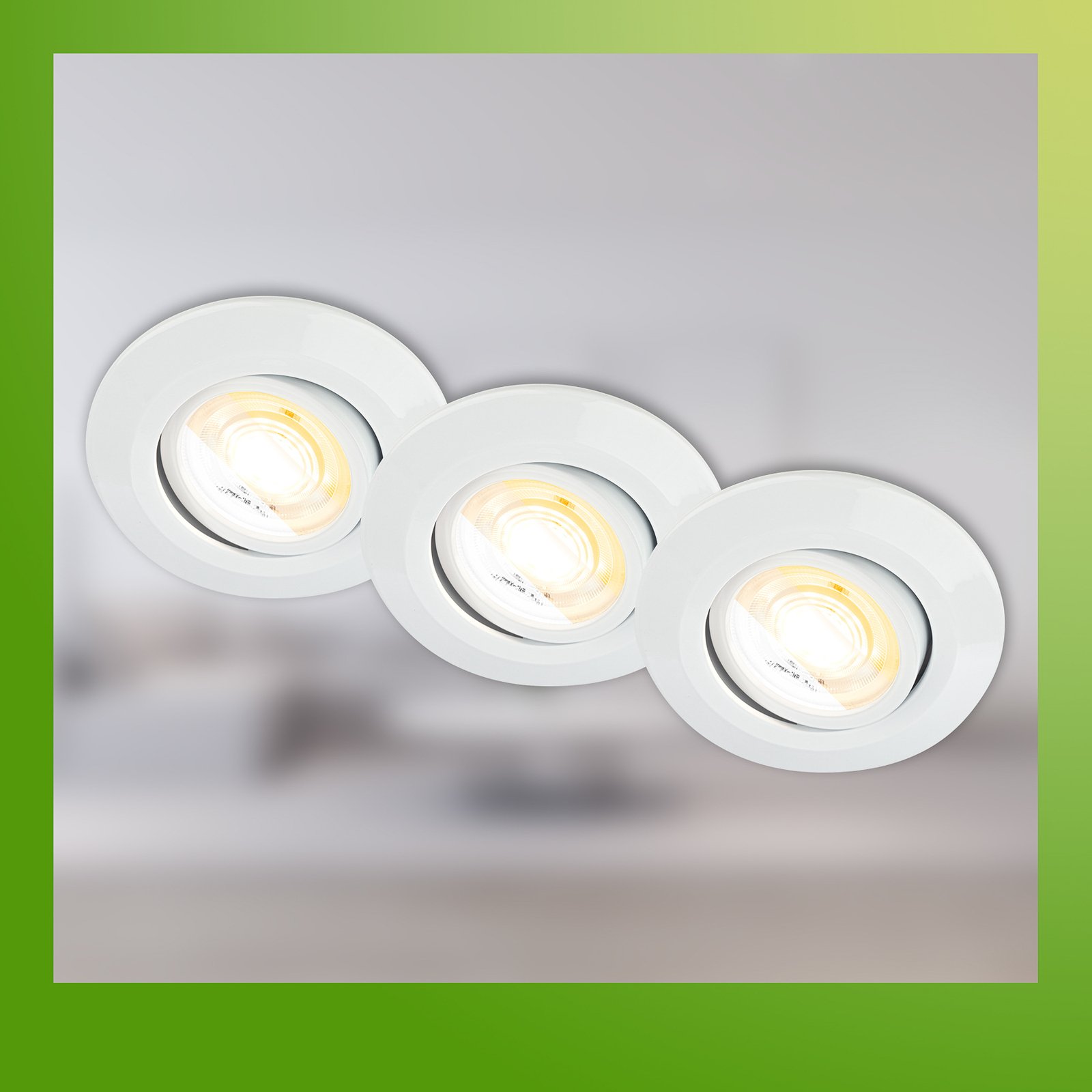 Klira LED recessed light, white, Ø 9 cm, swivelling, 3 units