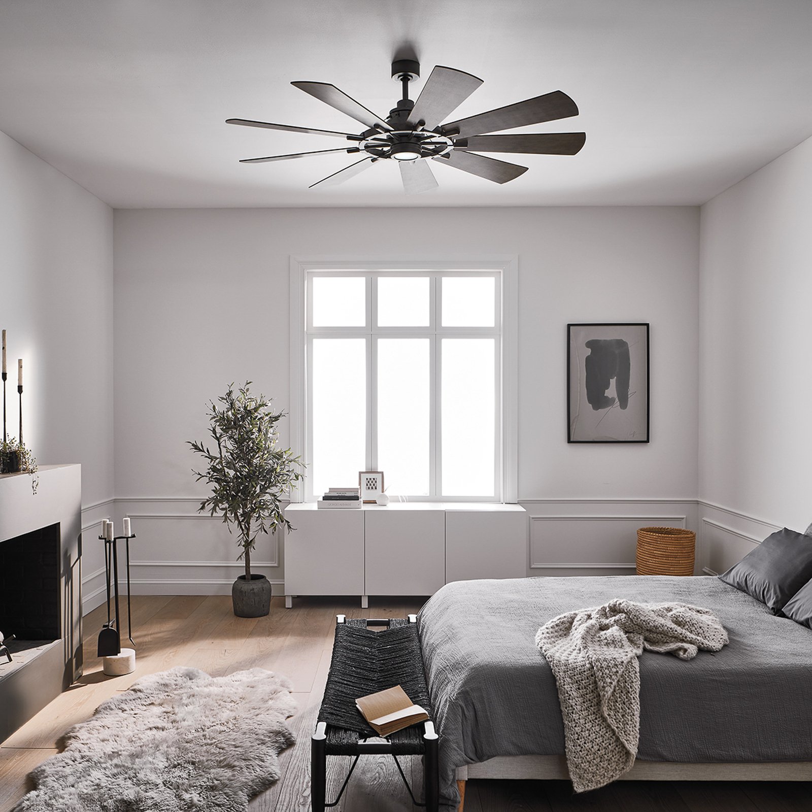 Gentry LED ceiling fan white/dark walnut