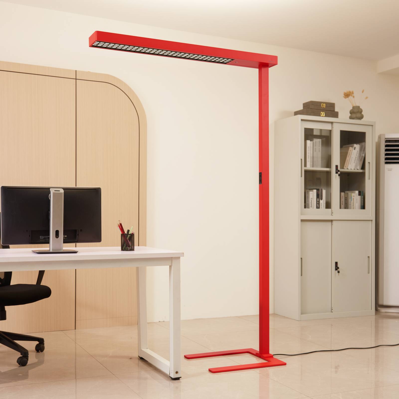 Arcchio Lampadaire de bureau LED Susi, rouge, aluminium, variateur