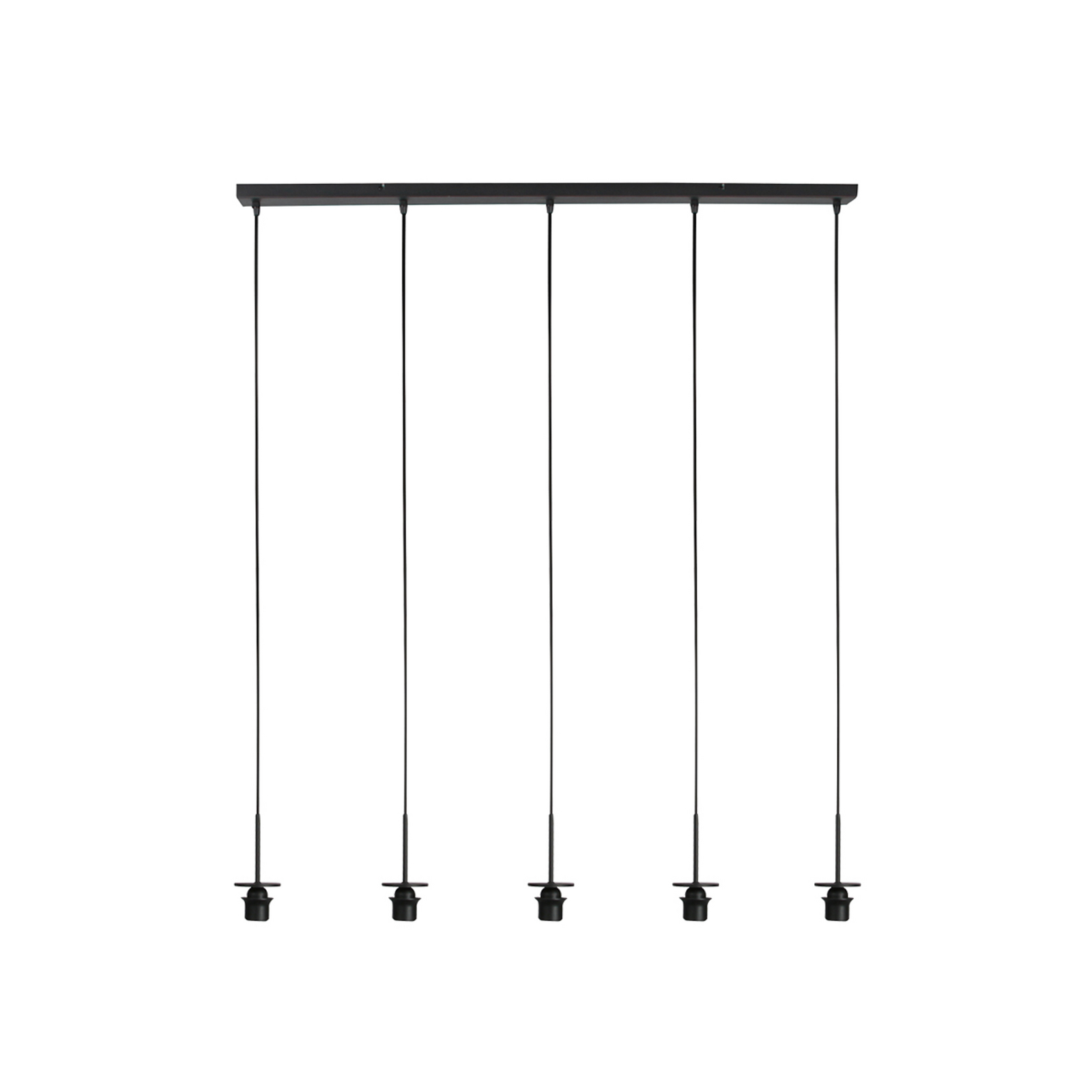 Suspension NoxLight, à 5 lampes, longue, noire, tressage de bambou