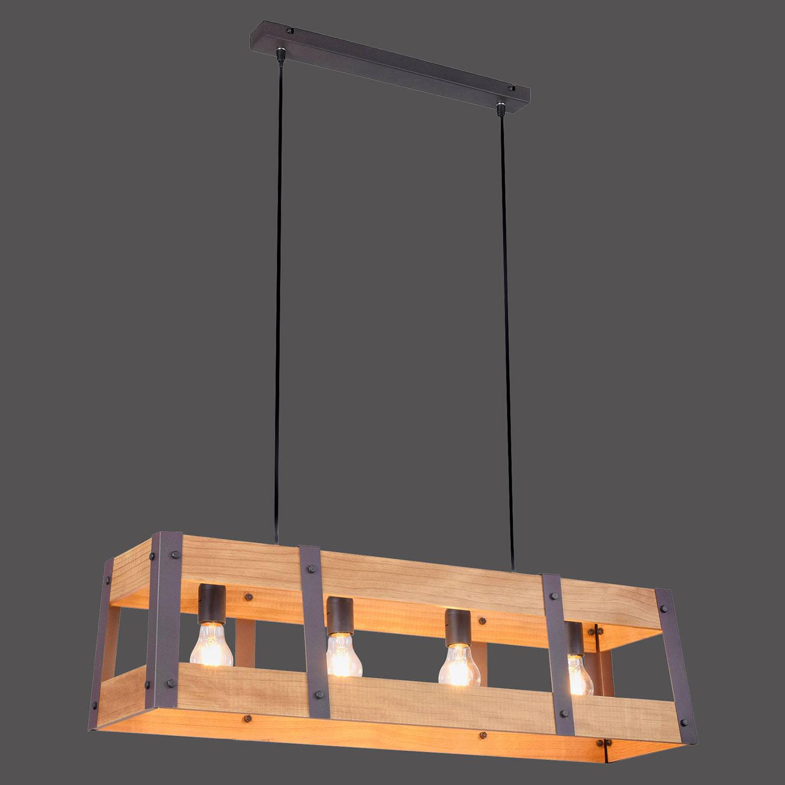 Lampa wisząca Crate z drewna, 4-punktowa