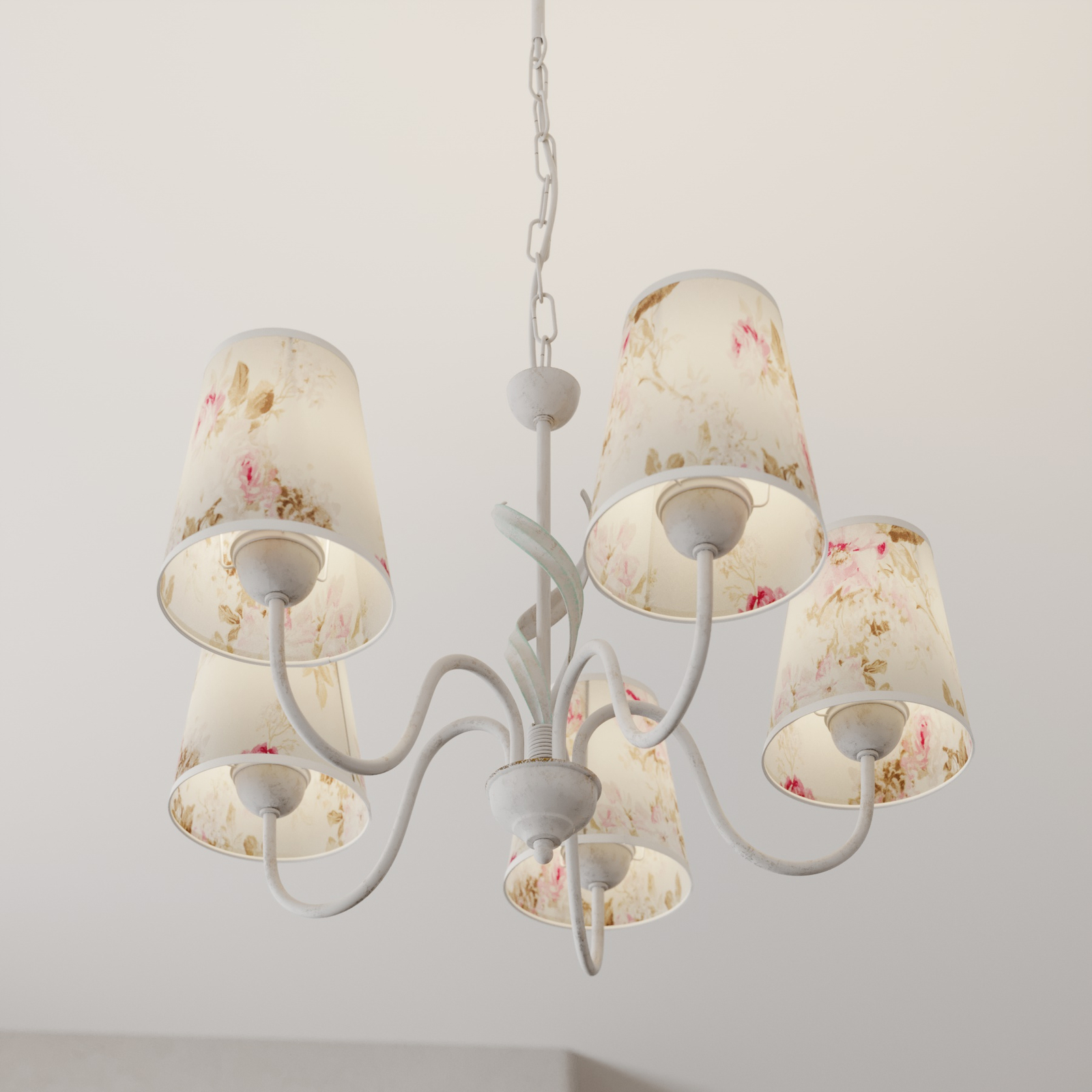 Hanglamp Sara bloemdecoratie-stoffen kap 5-lamps