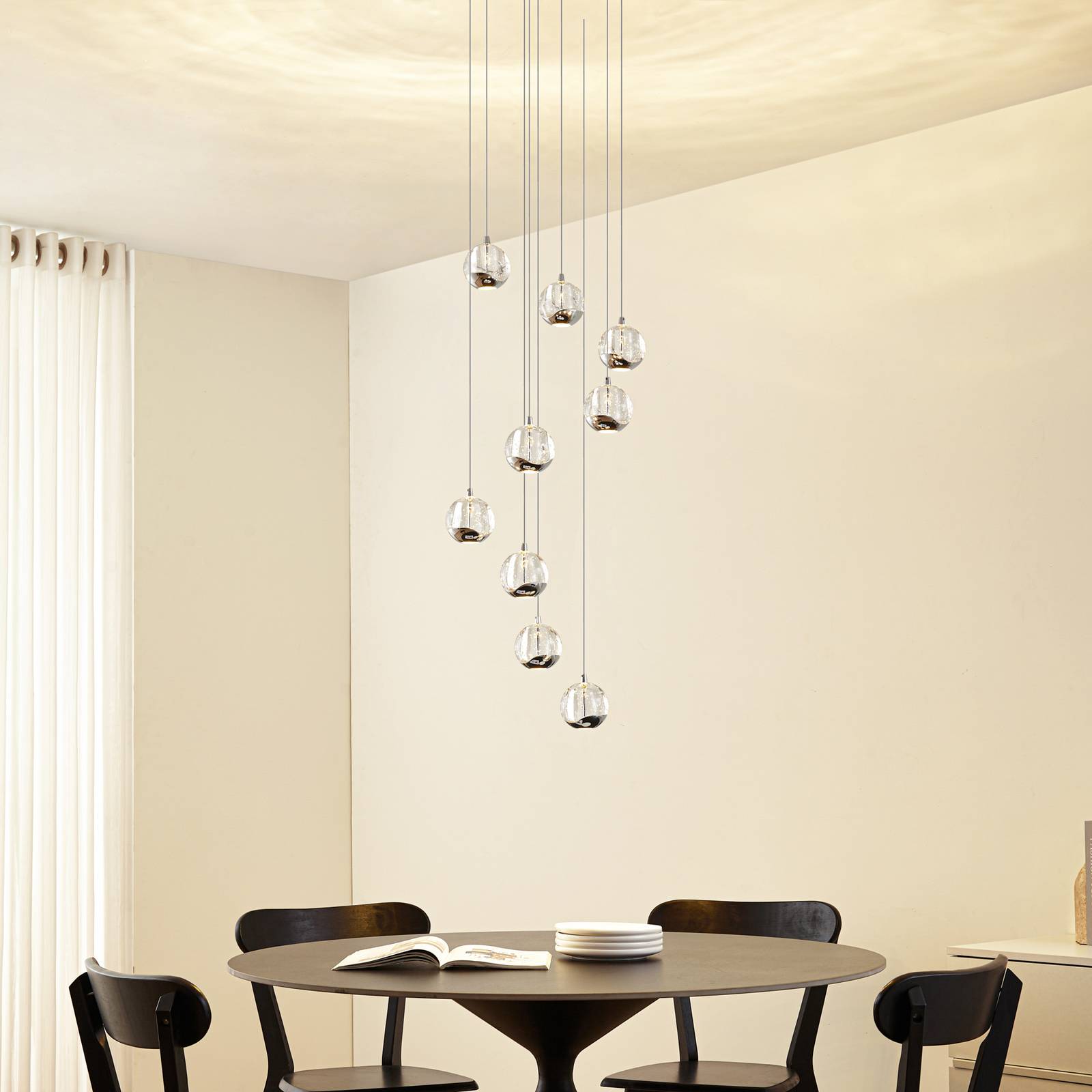 Lucande LED-Hängelampe Hayley, Ø 40 cm, 9-flg., chrom, Glas günstig online kaufen