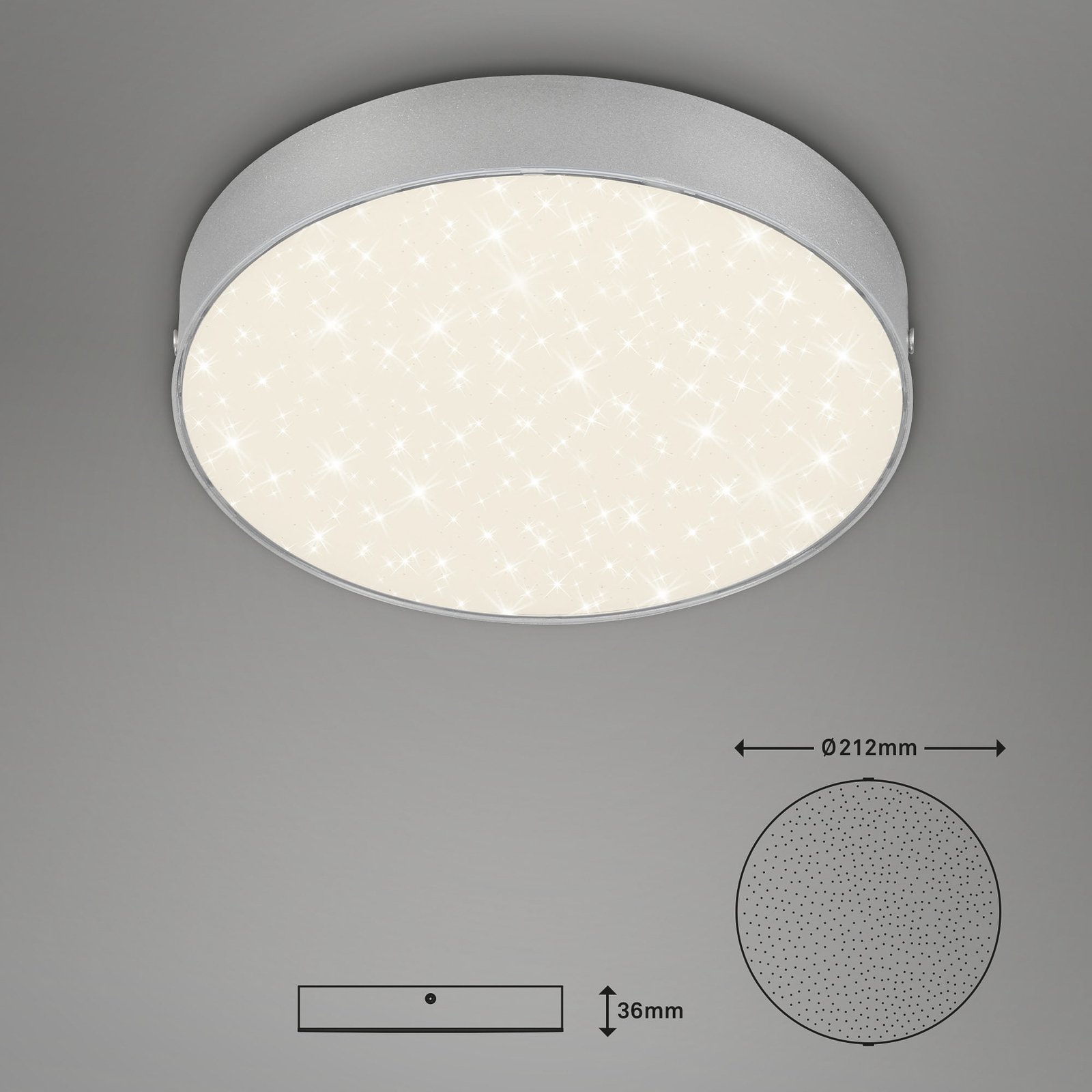 Flame Star LED-loftslampe, Ø 21,2 cm, sølv