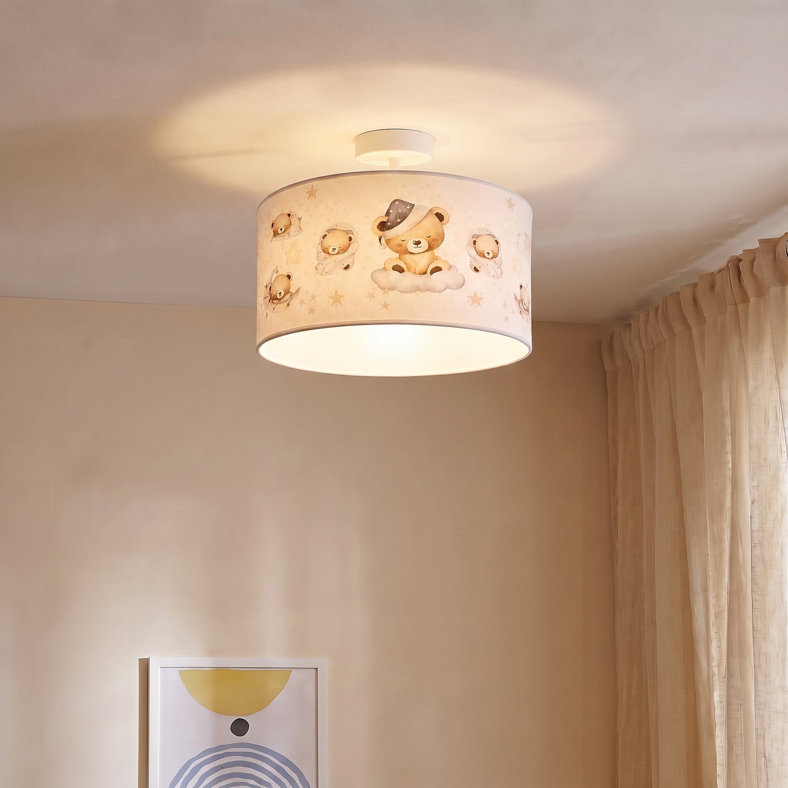 Plafonnier Kids Print, multicolore/beige, Ø 35 cm, en tissu - Duolla