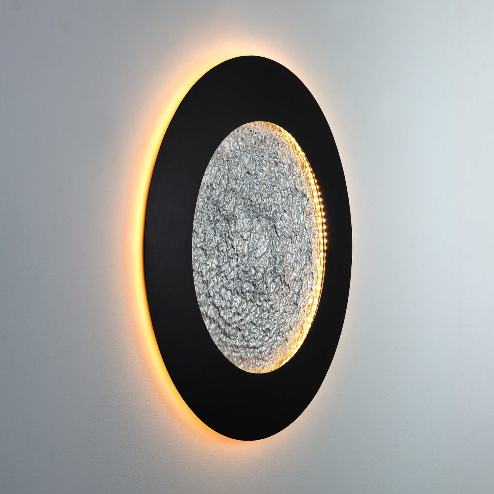 LED wall light Luna Pietra, brown-black/silver, Ø 80 cm