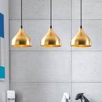 Tattoo 6214 pendant light, gold-coloured metal 3-bulb linear