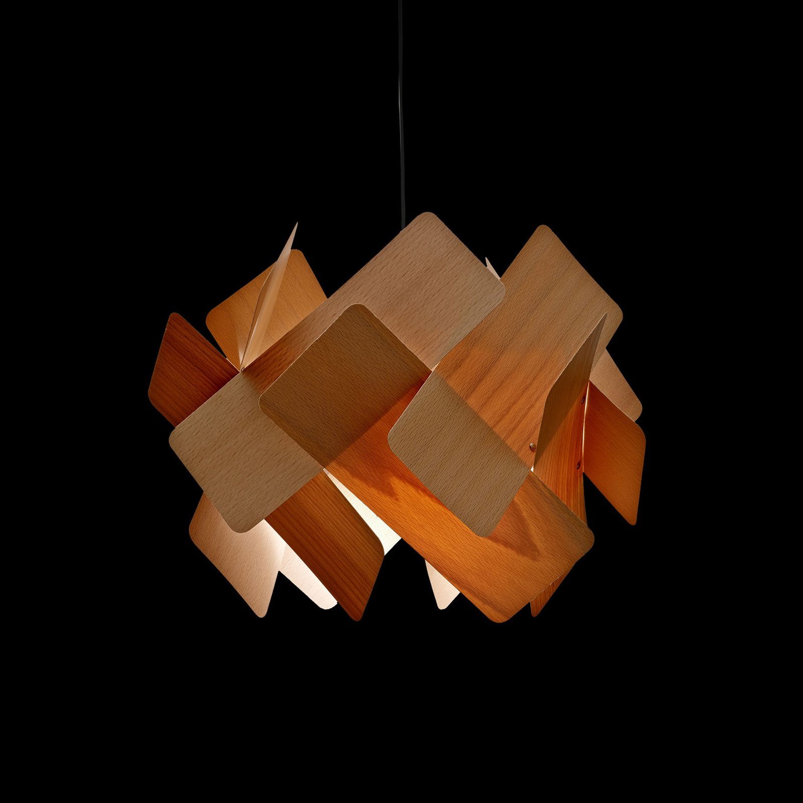 LZF LamPS Escape hanging light, Ø 40 cm, natural beech, for Living / Dining Room, wood veneer, metal, E27, 14 W, energy efficiency: A++, H: 30 cm