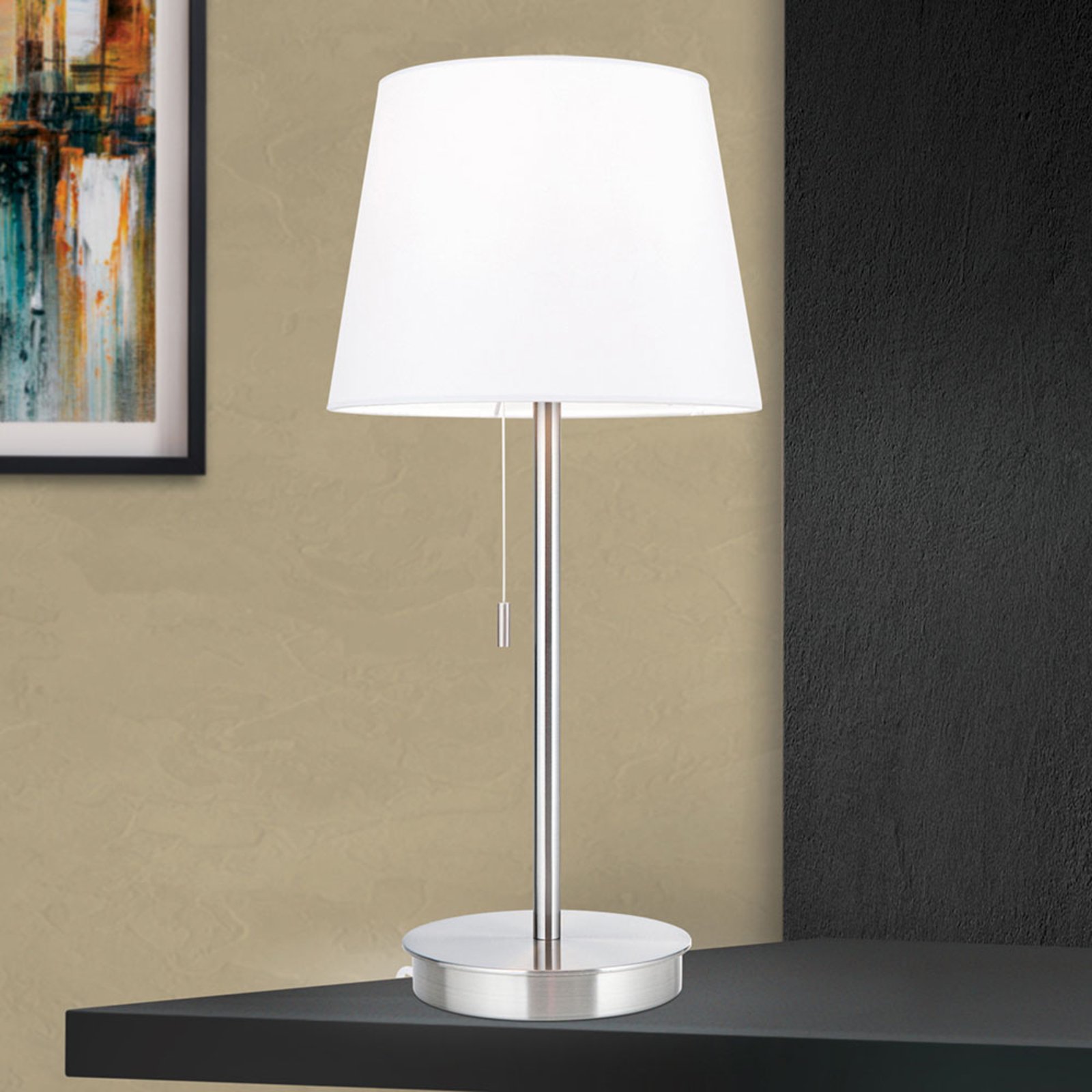 Lampa stołowa Ludwig z portem USB biała/nikiel