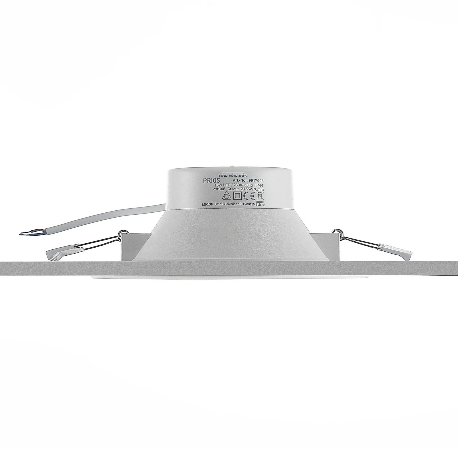 Prios LED recessed spotlight Rida, 19 cm, 18 W, CCT, dimmable