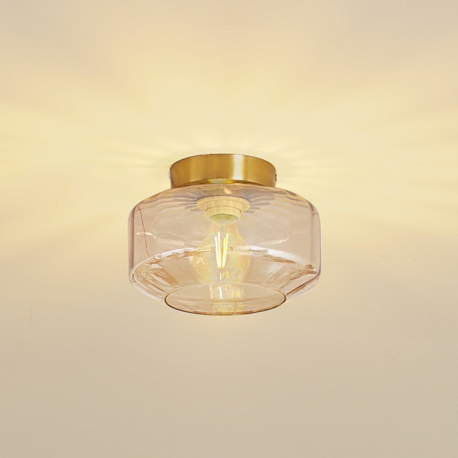 Lindby plafonieră Hildur chihlimbar sticlă Ø 22 cm - Camera de zi / sufragerie - modern - chihlimbar alamă