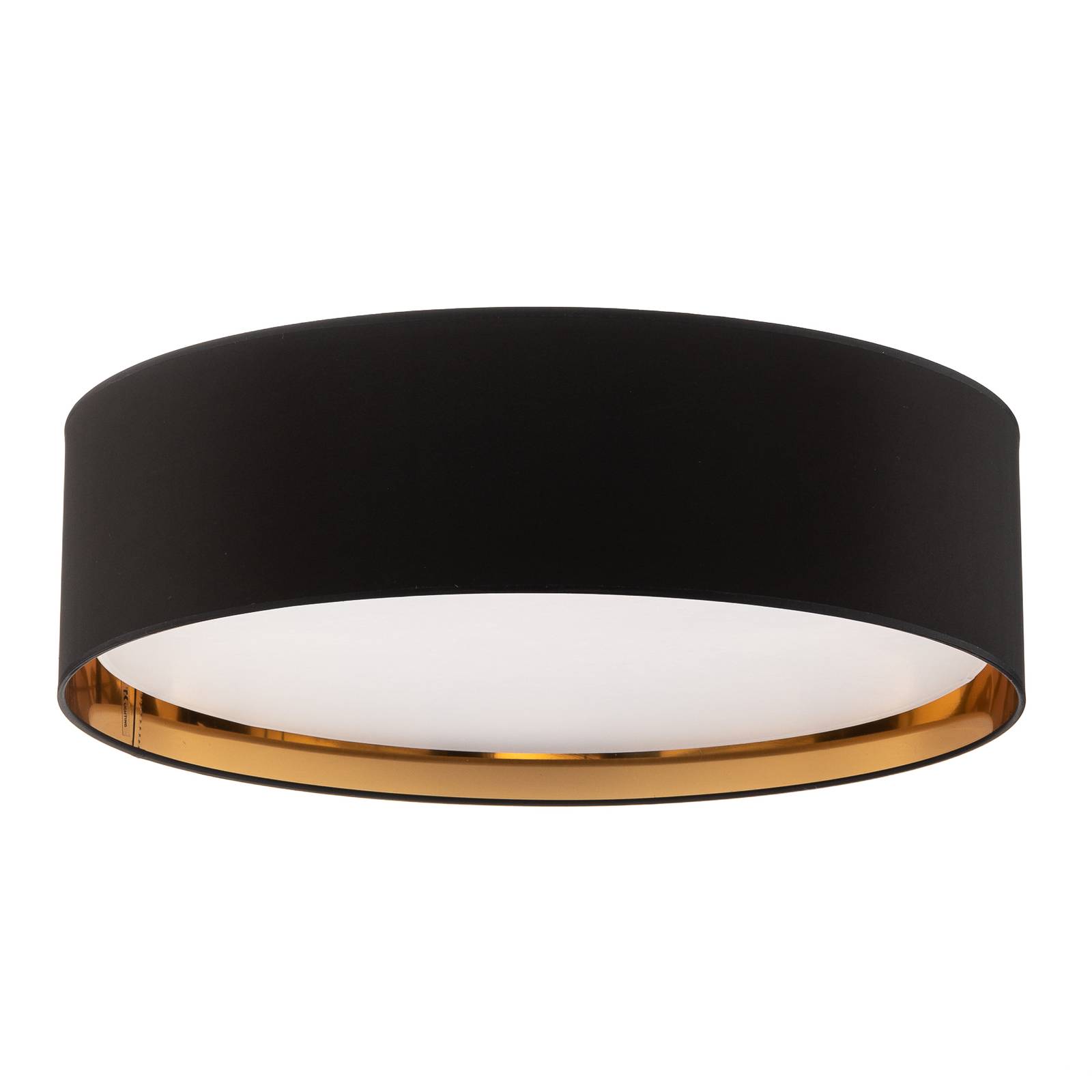 Euluna Bilbao ceiling light, Ø 60 cm, black/white, for Bedroom, metal, fabric, plastic, E27, 15 W, H: 17 cm