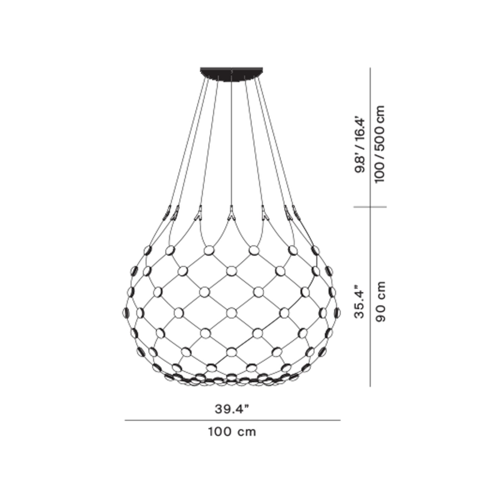 Mesh Lustră Pendul Ø100xH90 5m w/Wireless Kit Black - Luceplan