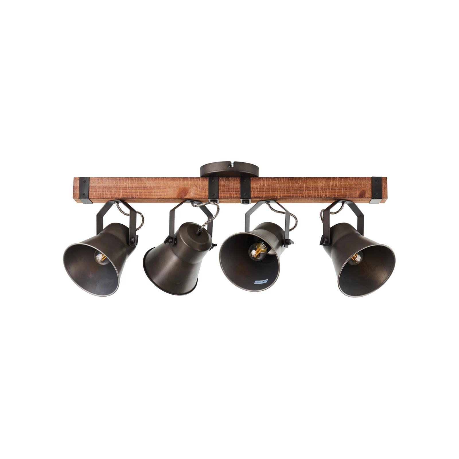 Spot de tavan Decca, lungime 78 cm, negru/lemn, 4 lumini.