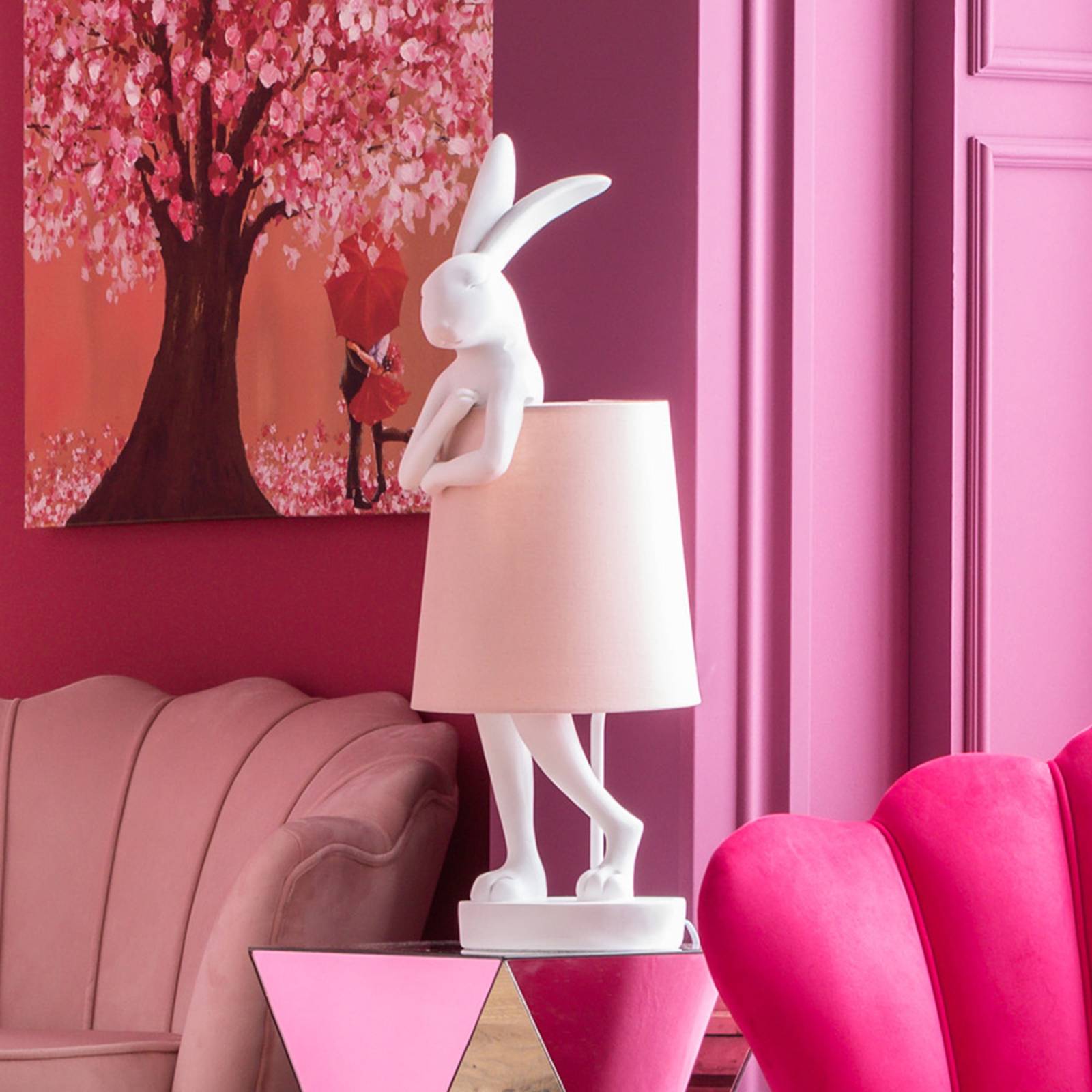 Image of KARE Animal Rabbit lampe à poser blanche/rose 4025621615996