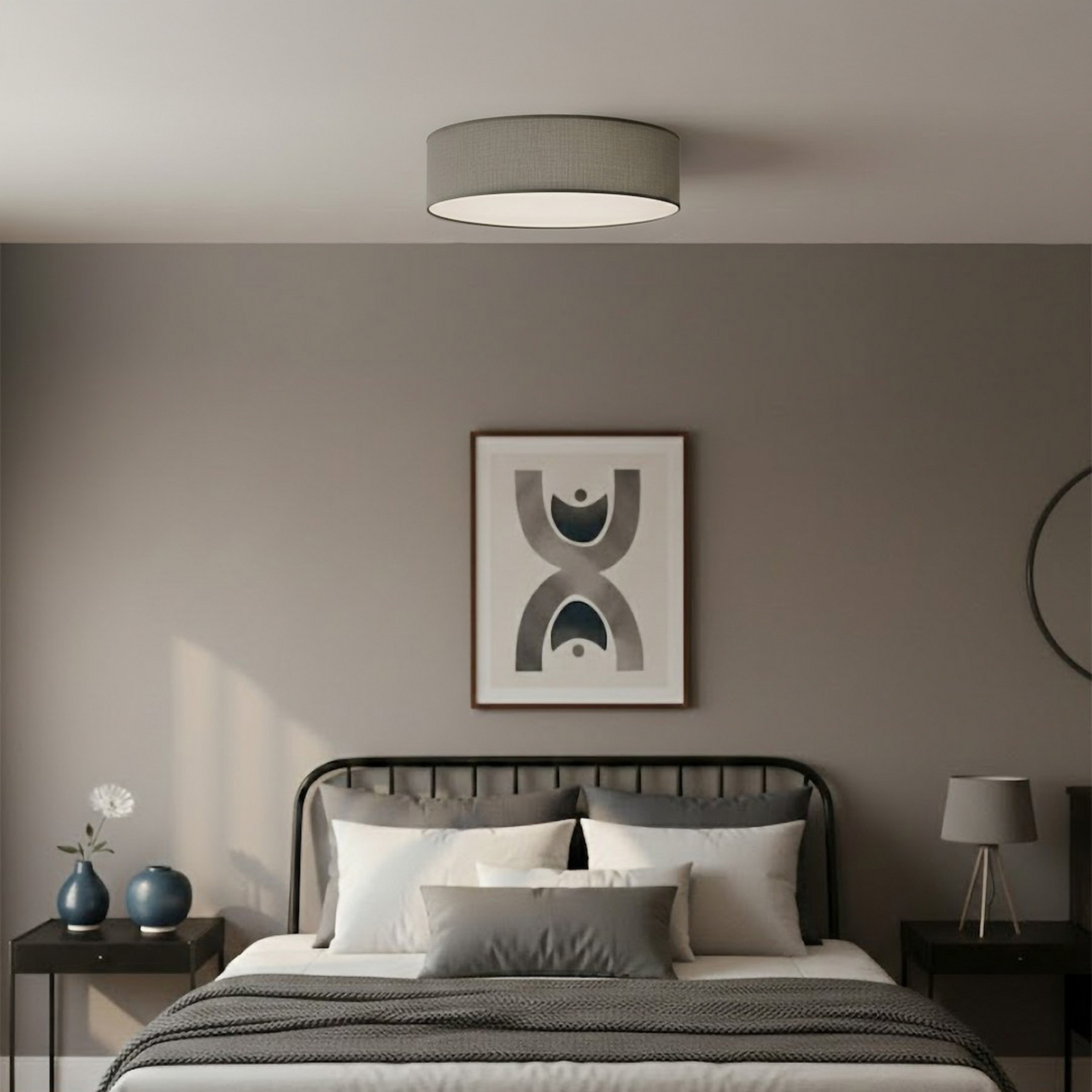 Plafonnier Marshall, gris, Ø 50 cm, métal/rotin Plafonnier Marshall, gris, Ø 50 cm, métal/rotin