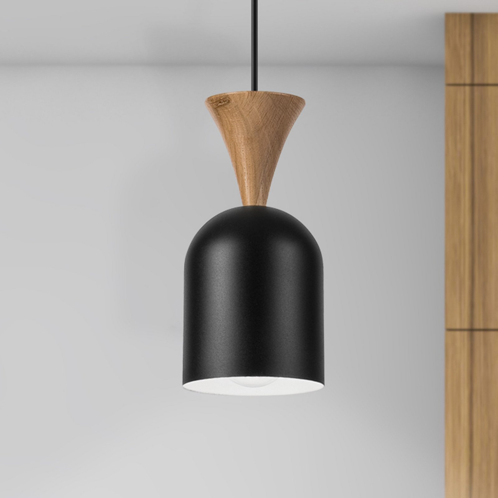 Lamkur Lampă suspendată Nolan Ø 11 cm negru/stejar metal/lemn - Camera de zi / sufragerie - Scandinavă - Negru stejar