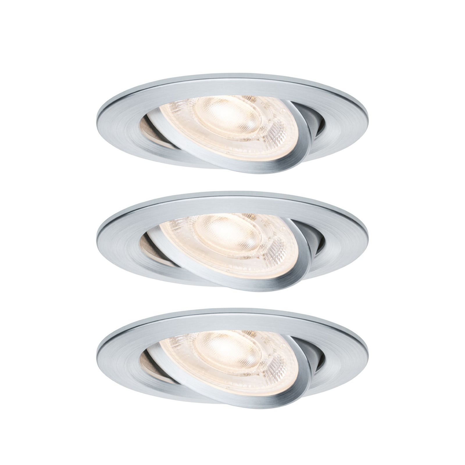 Paulmann indbygningslampe NOVA, aluminium, Ø 8 cm, drejelig, 2.700 K, sæt med 3