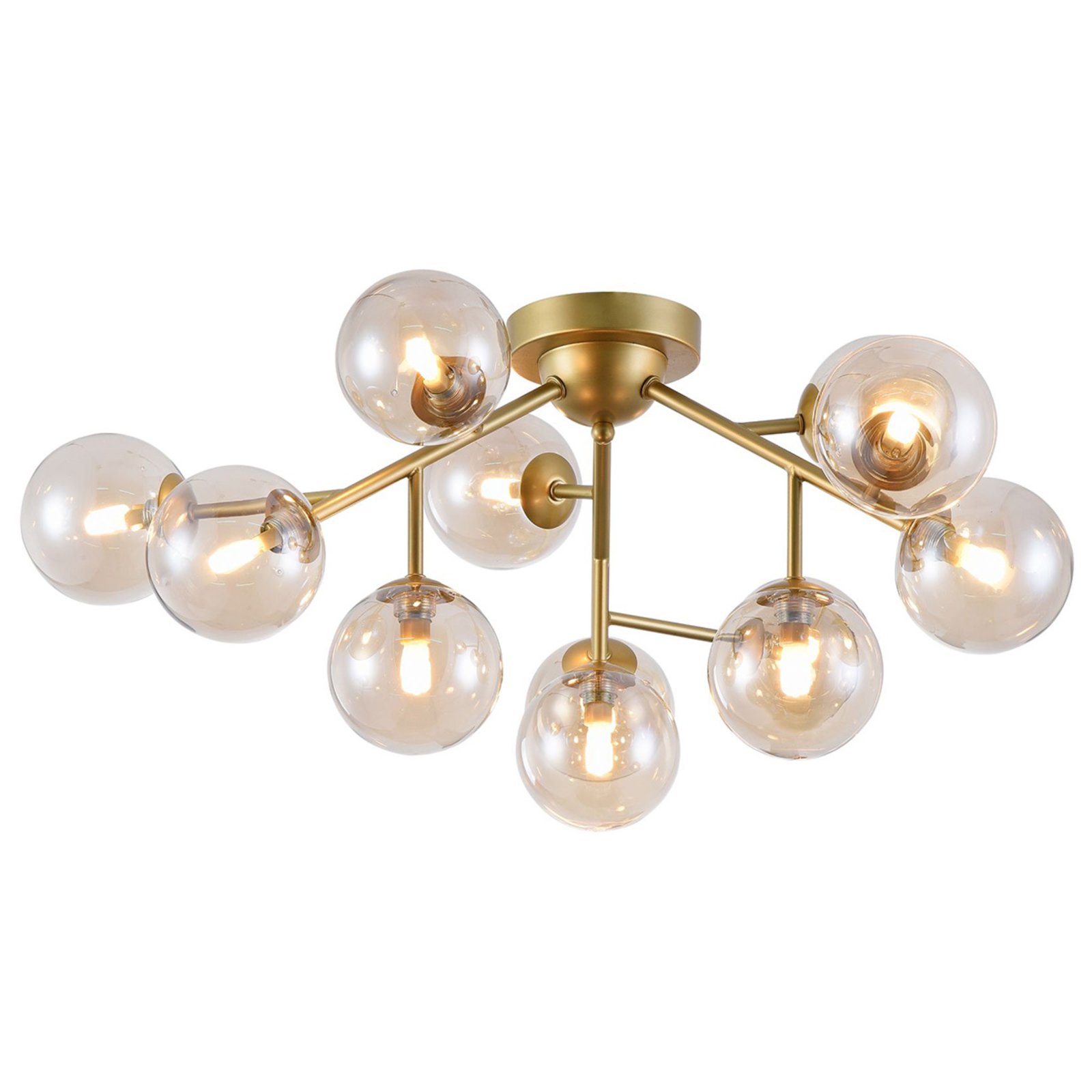 Plafondlamp Dallas met 12 glasbollen, goud