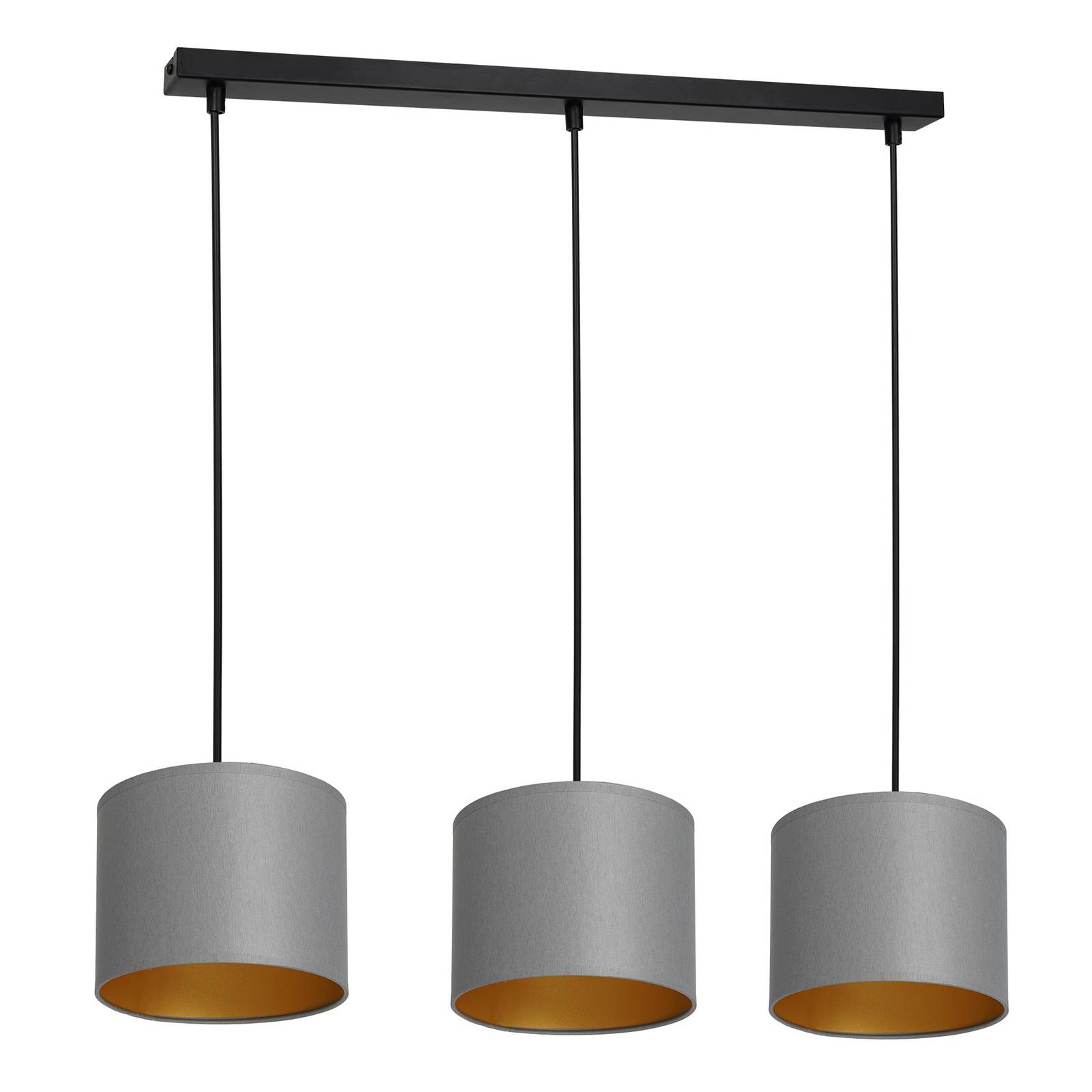 Hänglampa Soho, cylindrisk, lång 3 lampor grå/guld