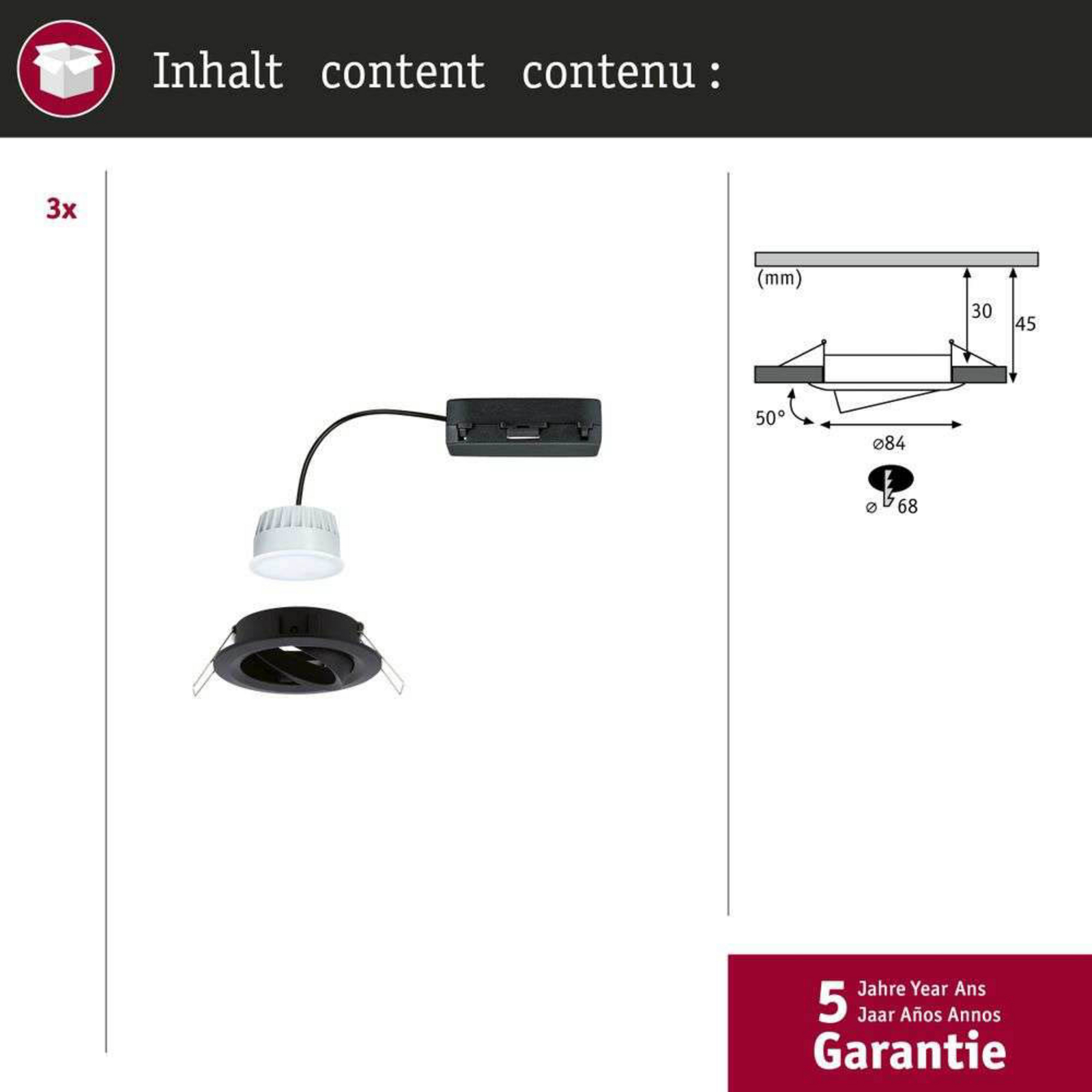 Paulmann LED-inbouwlamp Nova Coin Smart zwart RGBW set van 3 stuks 8,4 cm