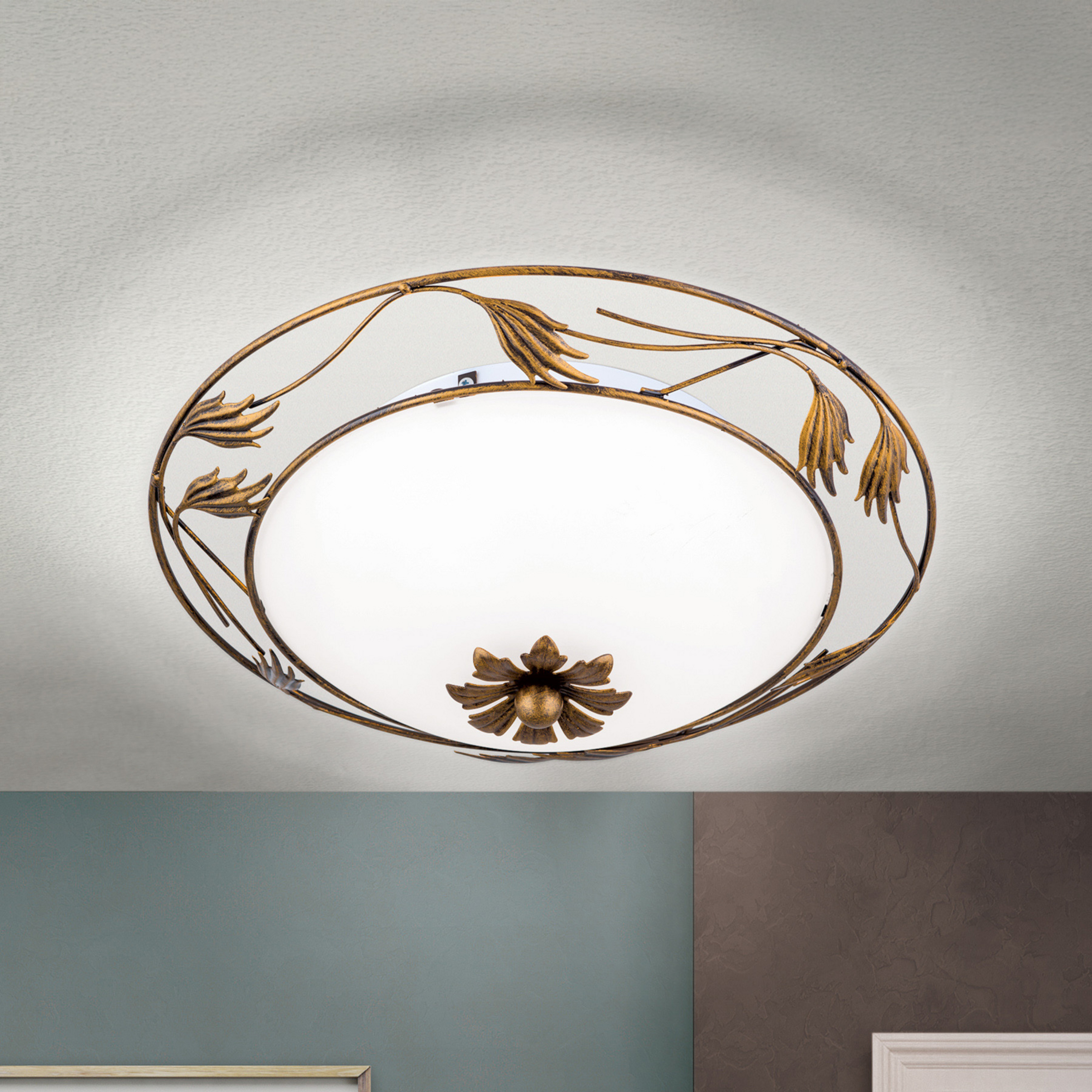 Plafoniera Fleur, oro antico, Ø 40 cm