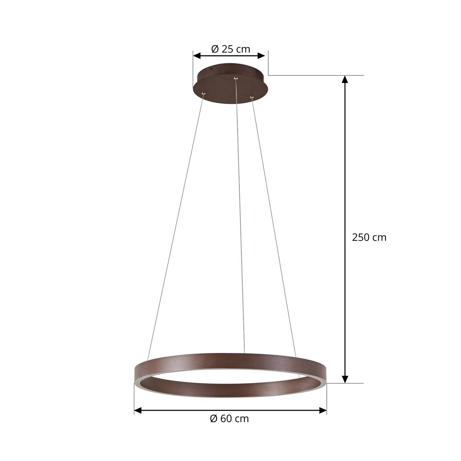 Żyrandol LED Lucande Yonam, Ø 60 cm, 1-punktowa, brązowa, CCT