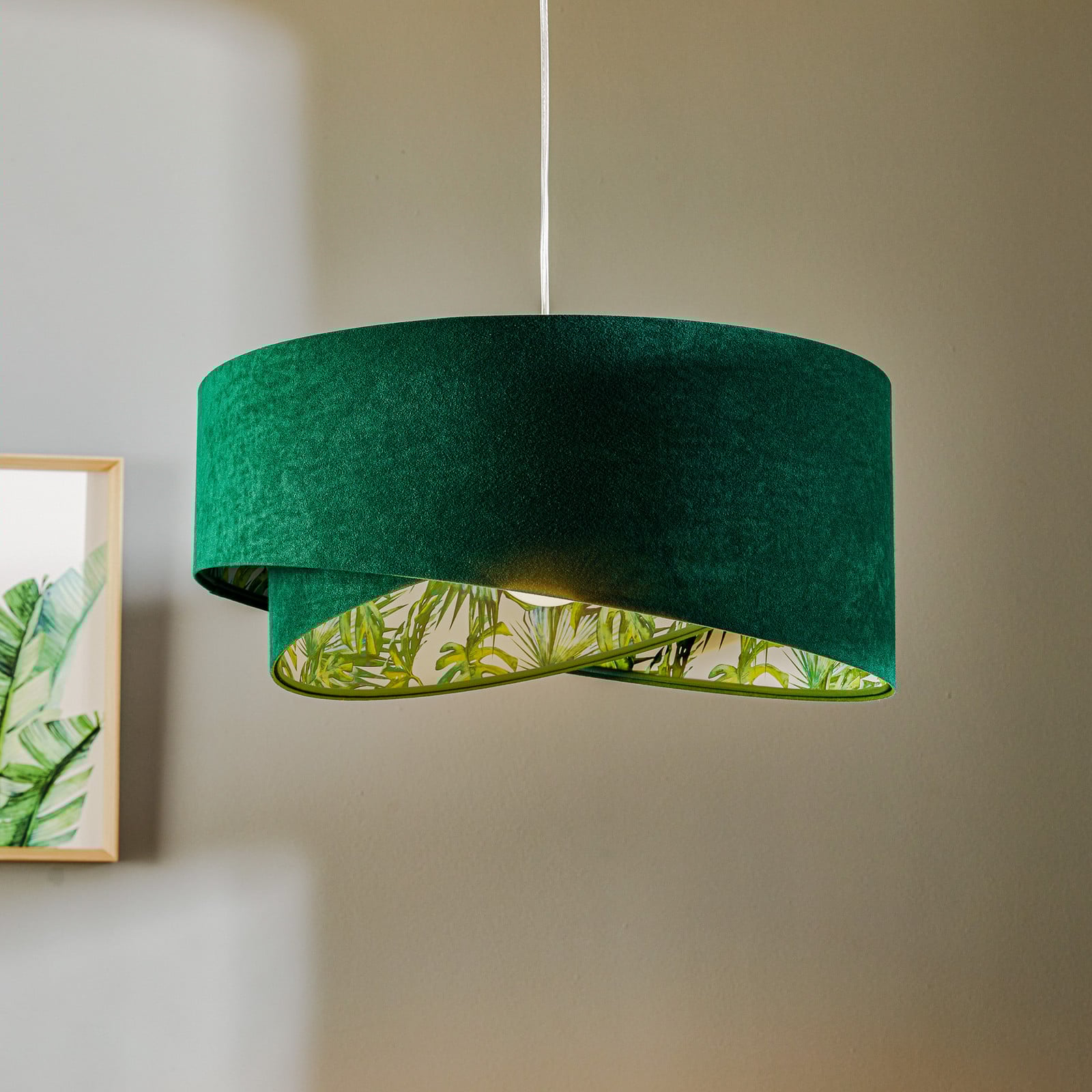 Maco Design Lampă suspendată Vivien verde cu imprimeu floral pe toată suprafața - Camera de zi / sufragerie - modern - verde alb - Țesătură / Textil