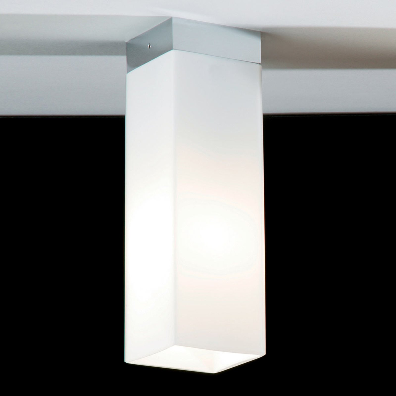 Top Light Opal glass ceiling light QUADRO BOX, matt nickel, for Living / Dining Room, glass, metal, E27, 100 W, energy efficiency: A++, L: 6.5 cm, W: 6.5 cm, H: 20 cm