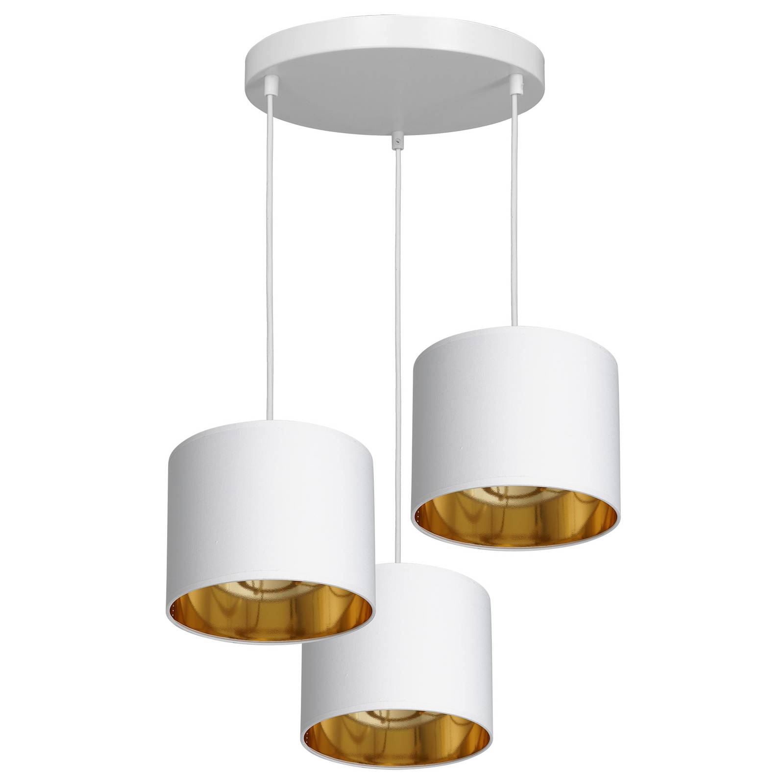 Suspension Soho cylindrique 3 lampes blanc/doré