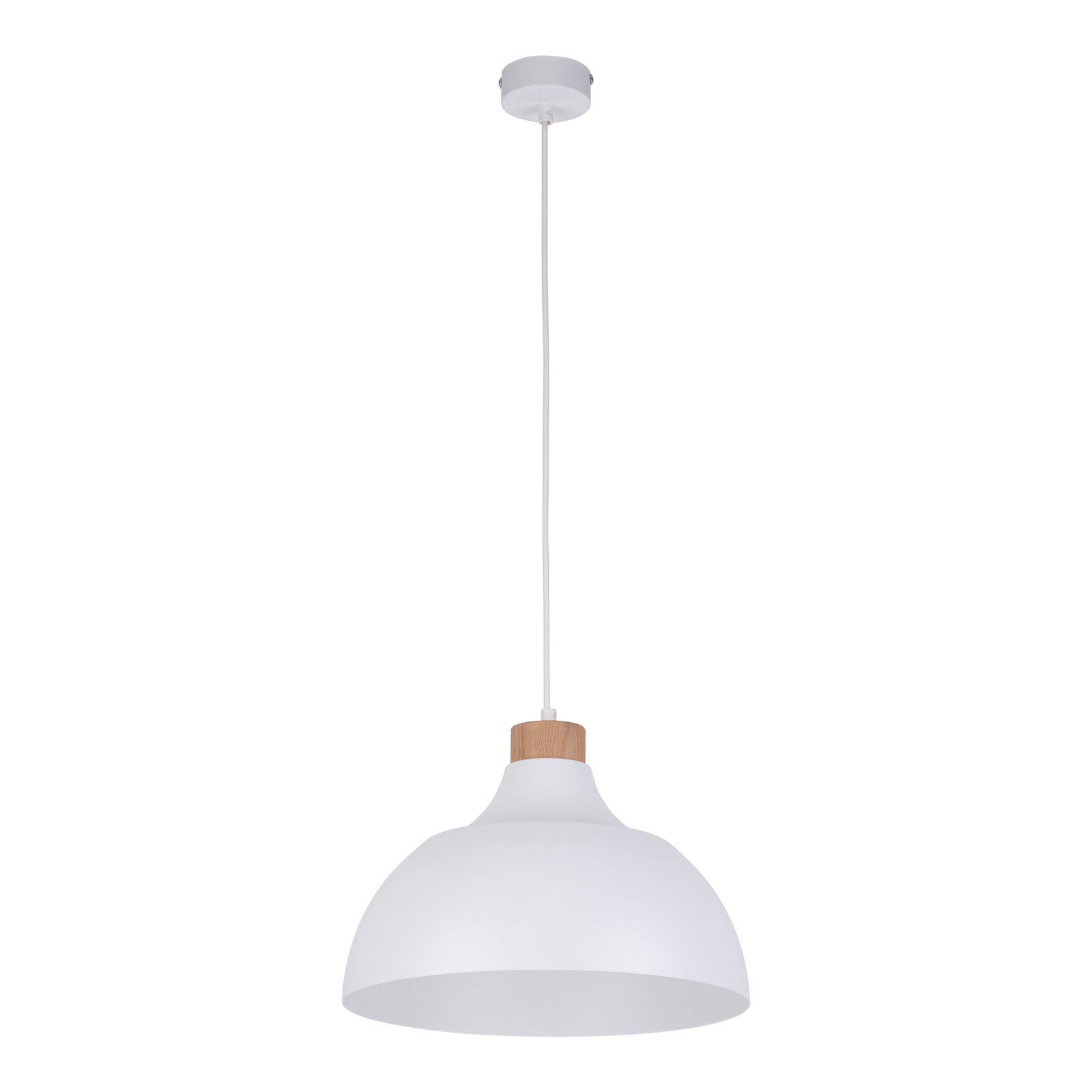 Envostar lámpara colgante Kaitt, detalle madera, Ø 34 cm, blanco