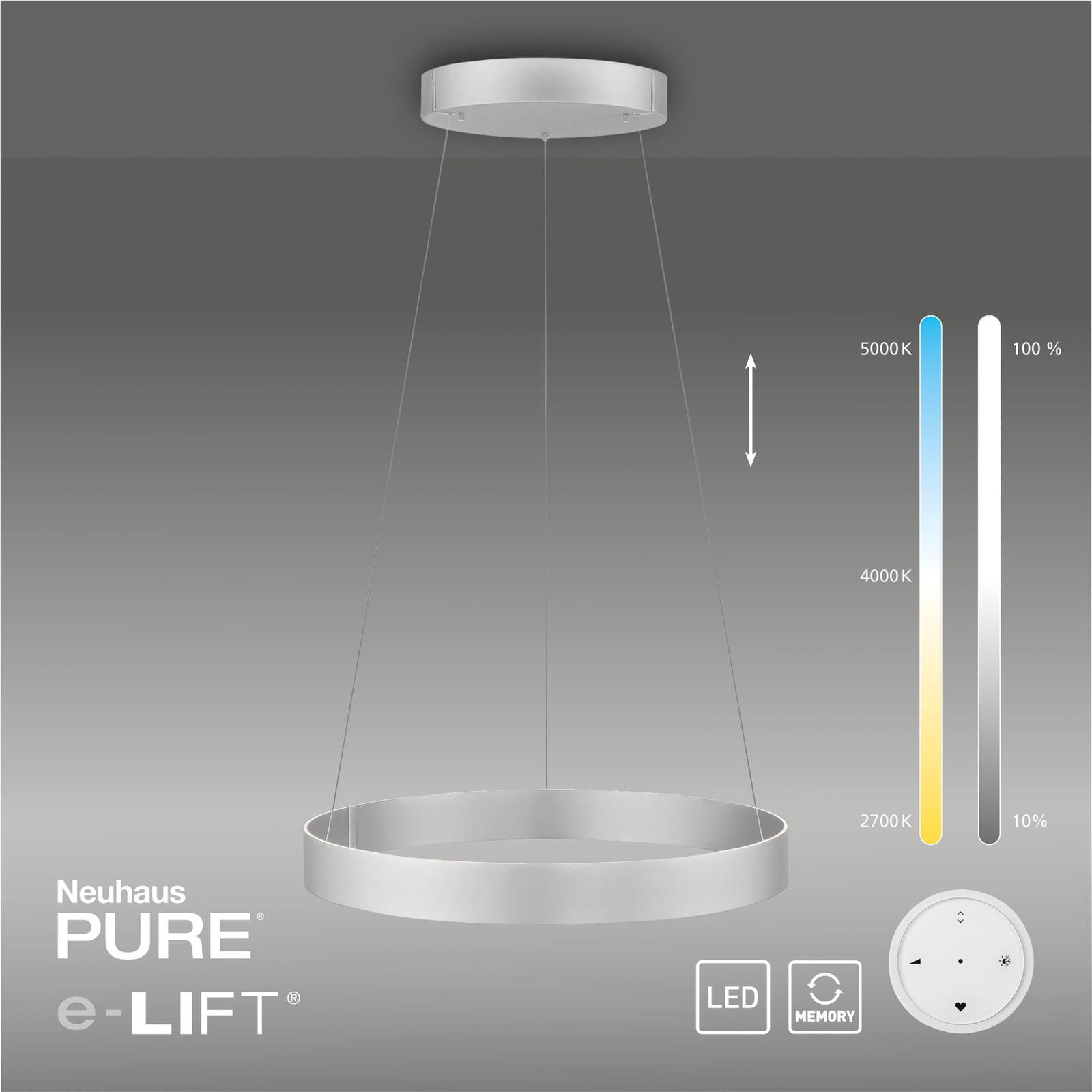 E-Clipse LED-hänglampa, stone, Ø70 cm, metall, CCT – PURE E-Clipse LED-hänglampa, stone, Ø70 cm, metall, CCT – PURE