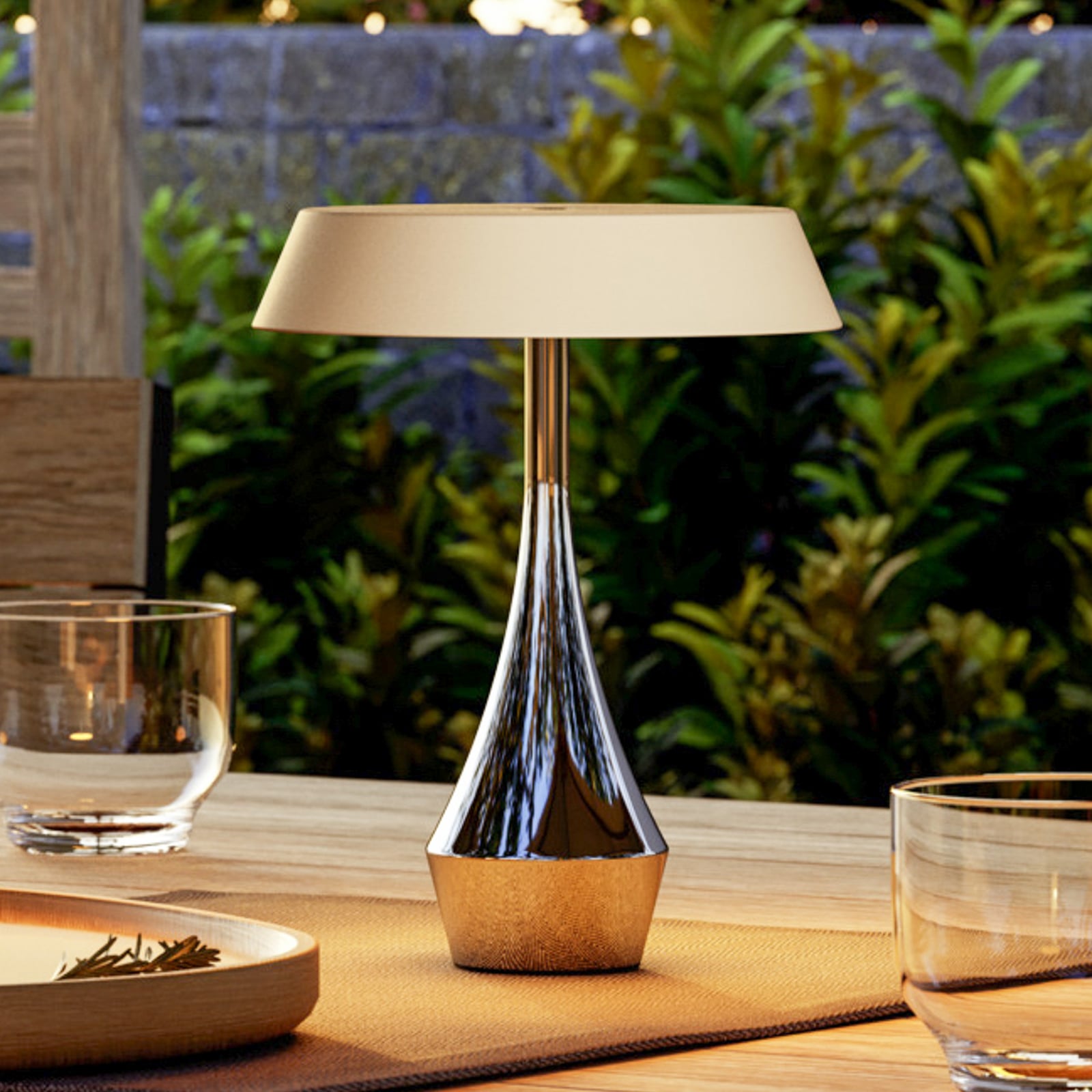 EGLO LED tafellamp met oplaadbare batterij TURCIO, chroom/beige, 20 cm, IP44,