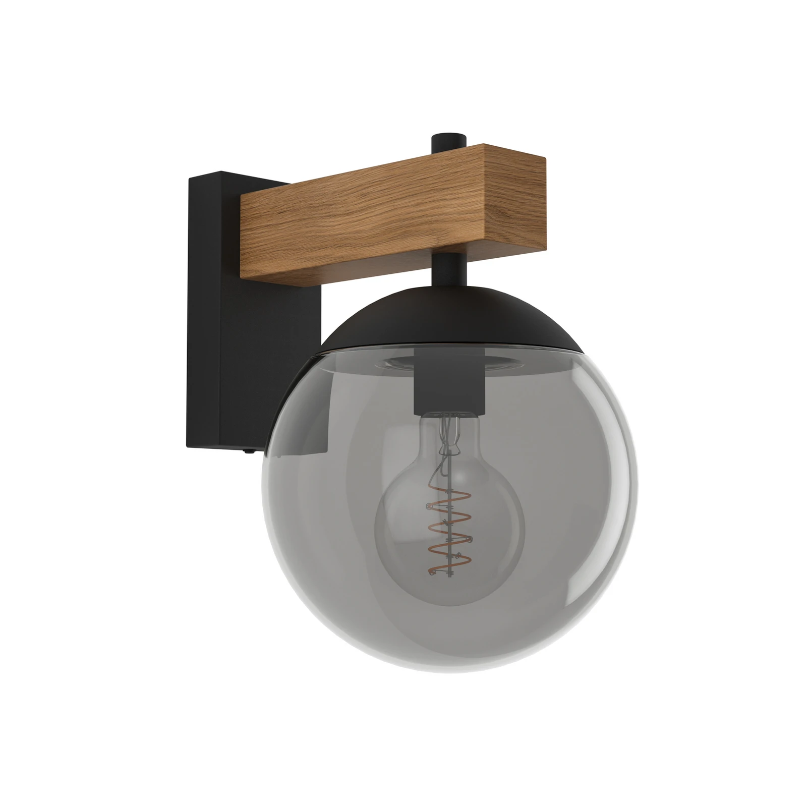 Bufalata outdoor wall light, black/wood/smoke grey