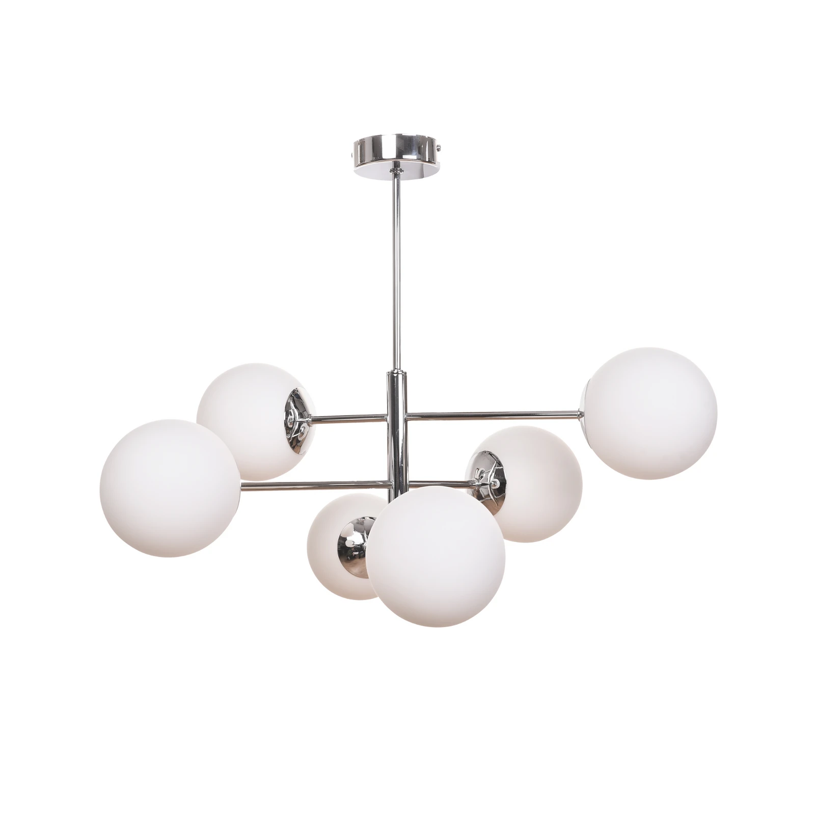 Lampada a sospensione Aurora, cromo, Ø 60 cm, a 6 luci, vetro, E14