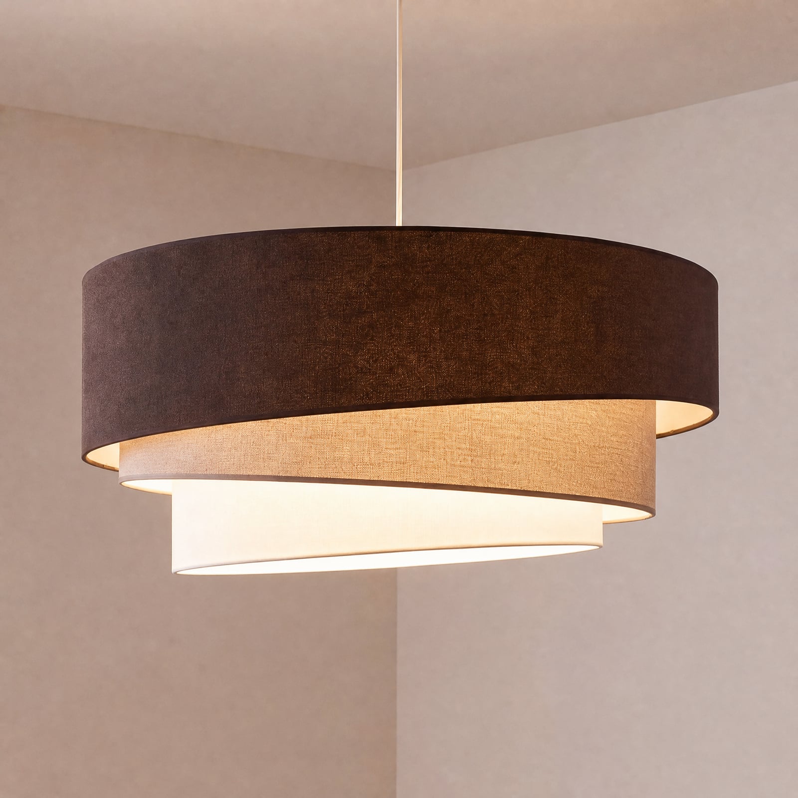Lampada a sospensione Trio, marrone/beige, Ø 60 cm, tessuto, E27 - Duolla