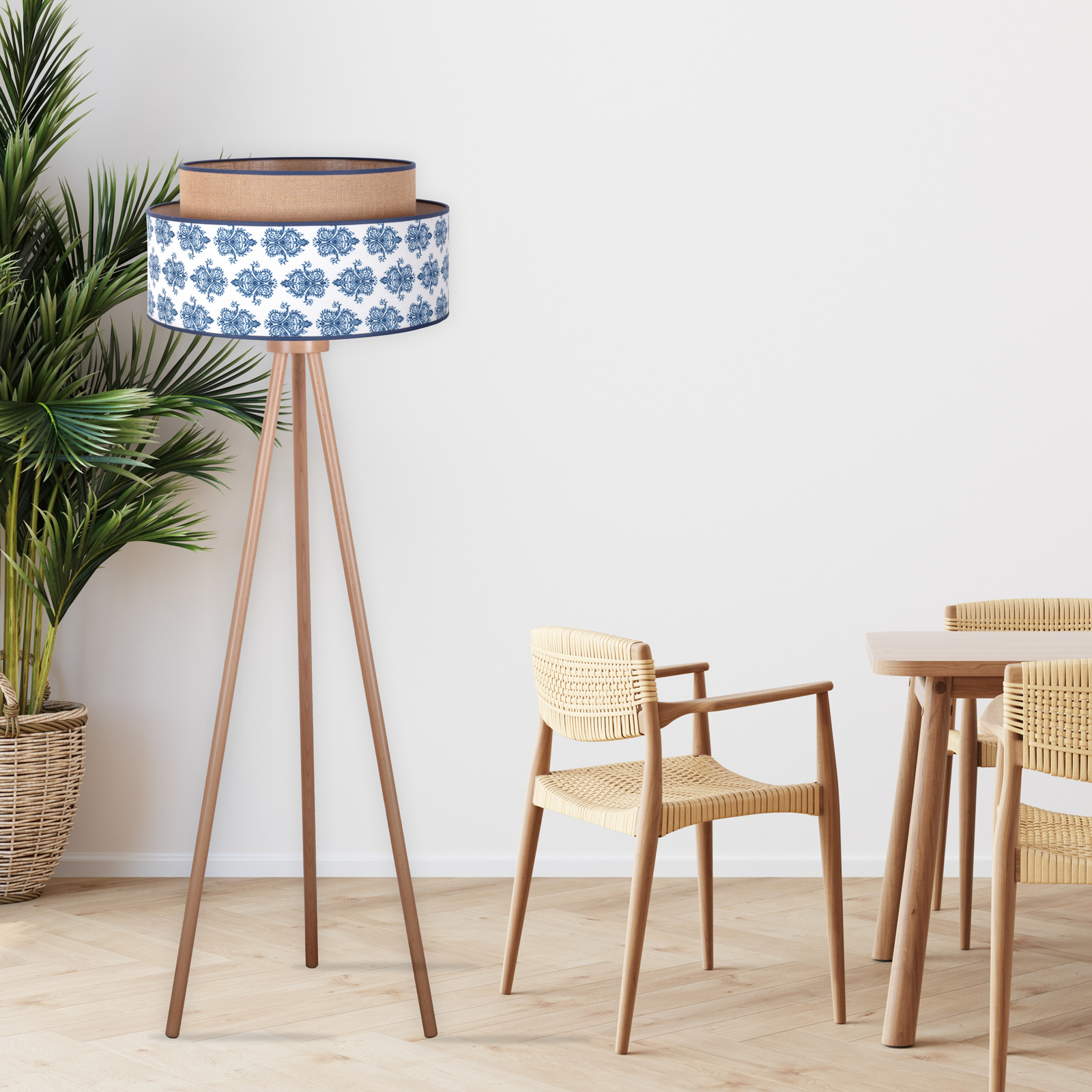 Stehleuchte Hampton Boho blau Ornament/Jute